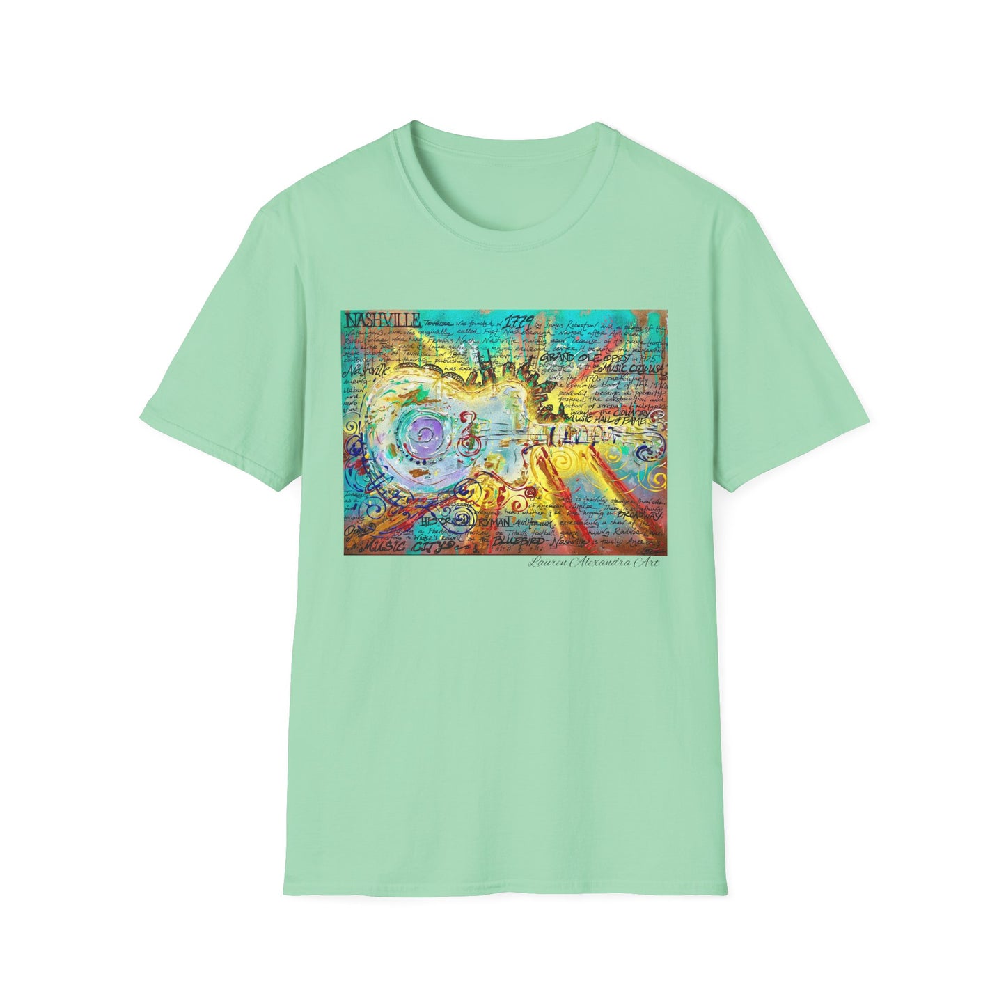 Colorful Music of Nashville Unisex Softstyle T-Shirt with Inspirational Design