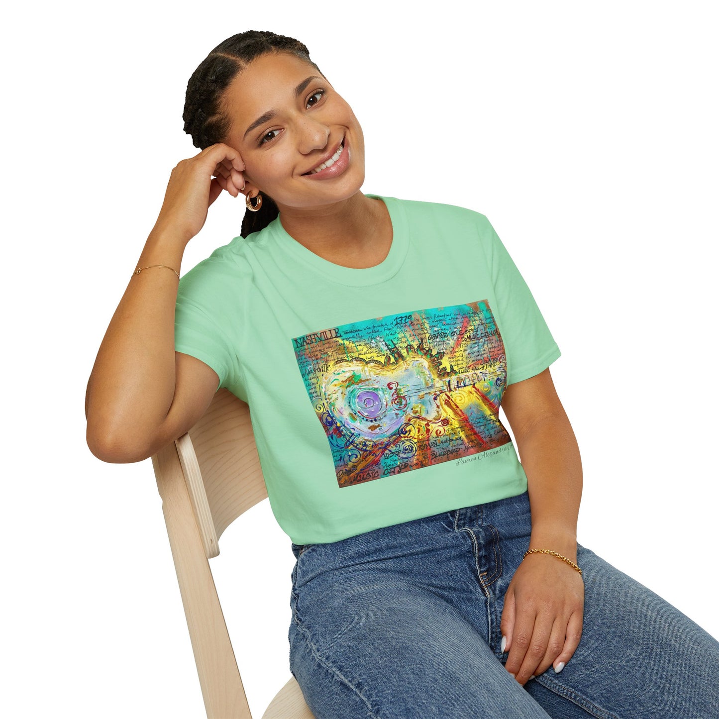 Colorful Music of Nashville Unisex Softstyle T-Shirt with Inspirational Design