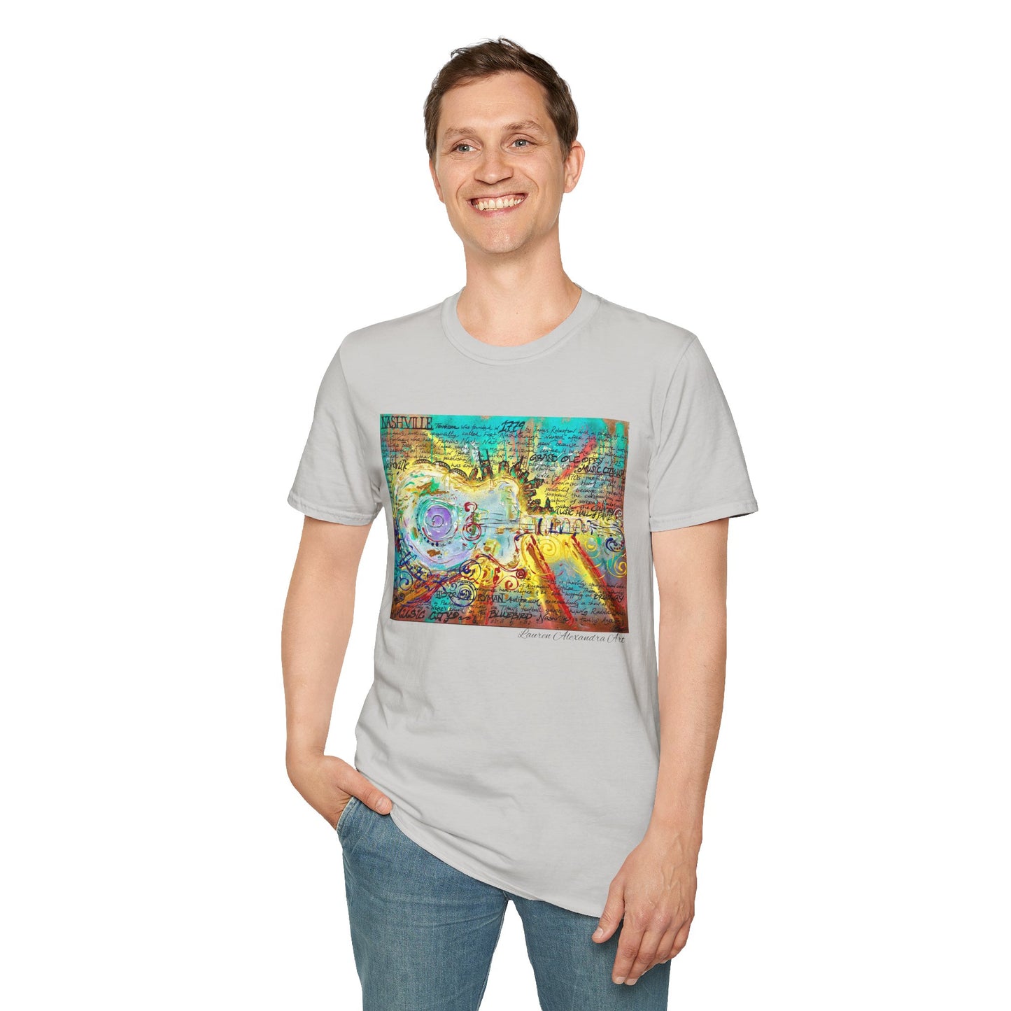 Colorful Music of Nashville Unisex Softstyle T-Shirt with Inspirational Design