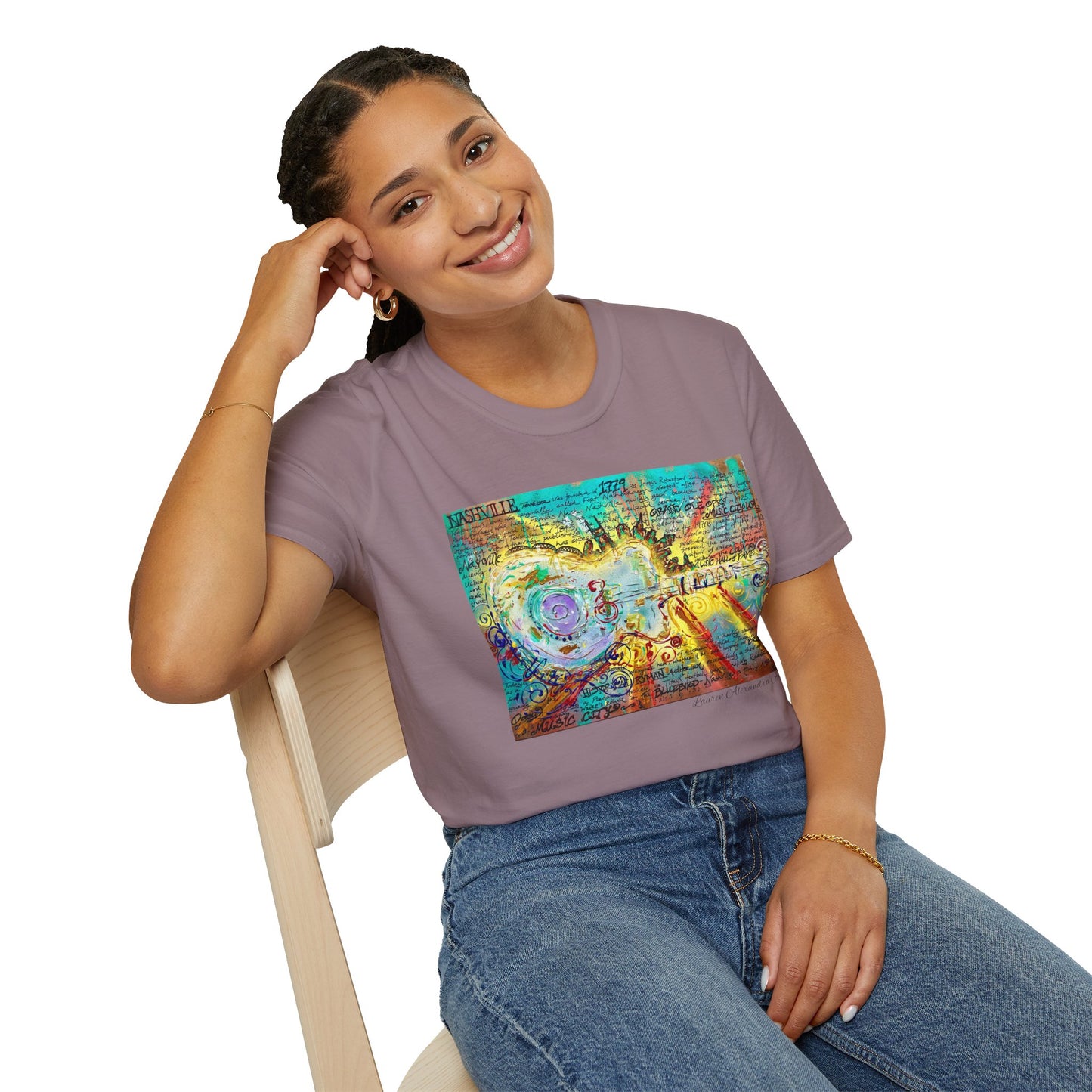 Colorful Music of Nashville Unisex Softstyle T-Shirt with Inspirational Design