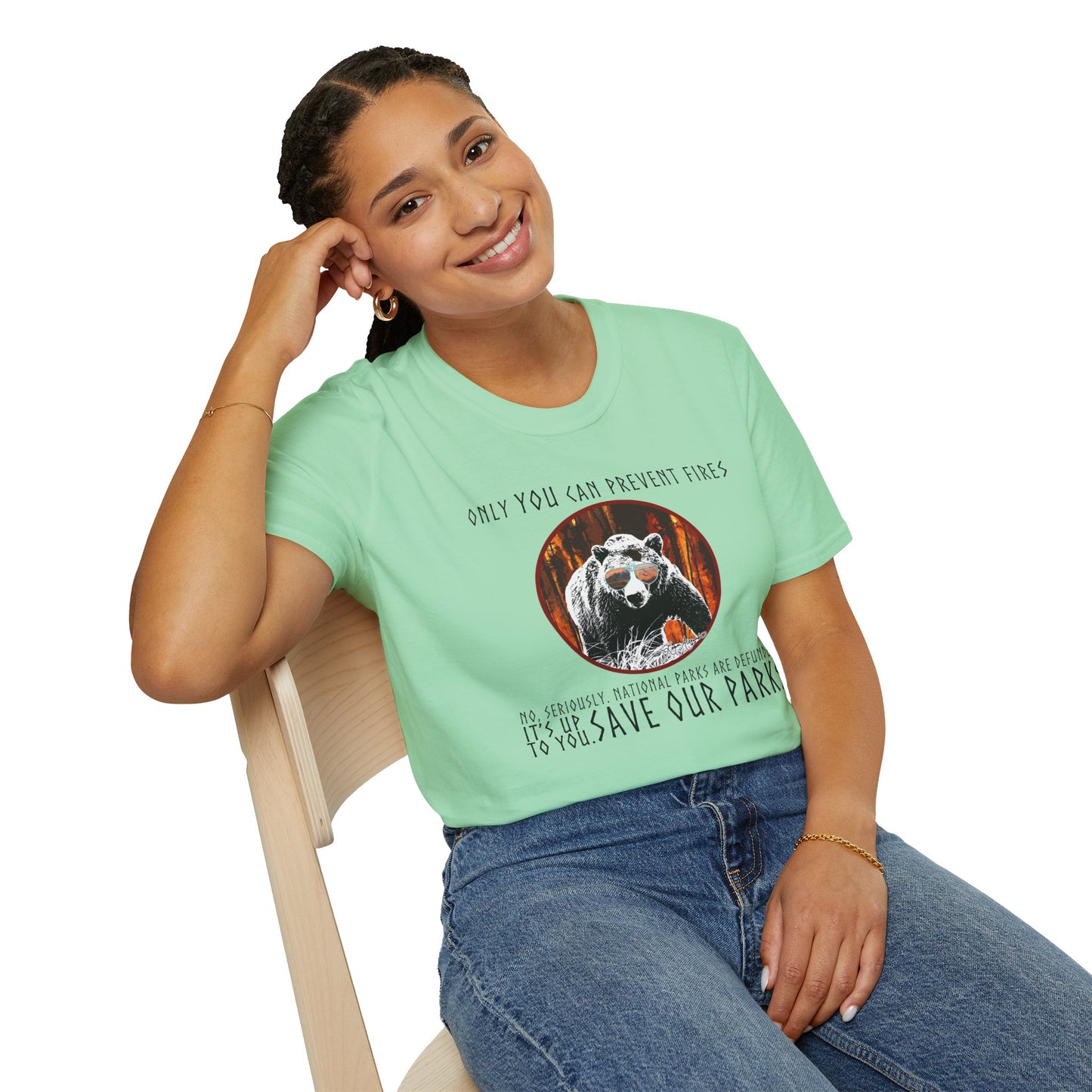 Only You Can Prevent Fires Softstyle Unisex Bear T-Shirt - National Parks Support - Protect Parks, Conservation