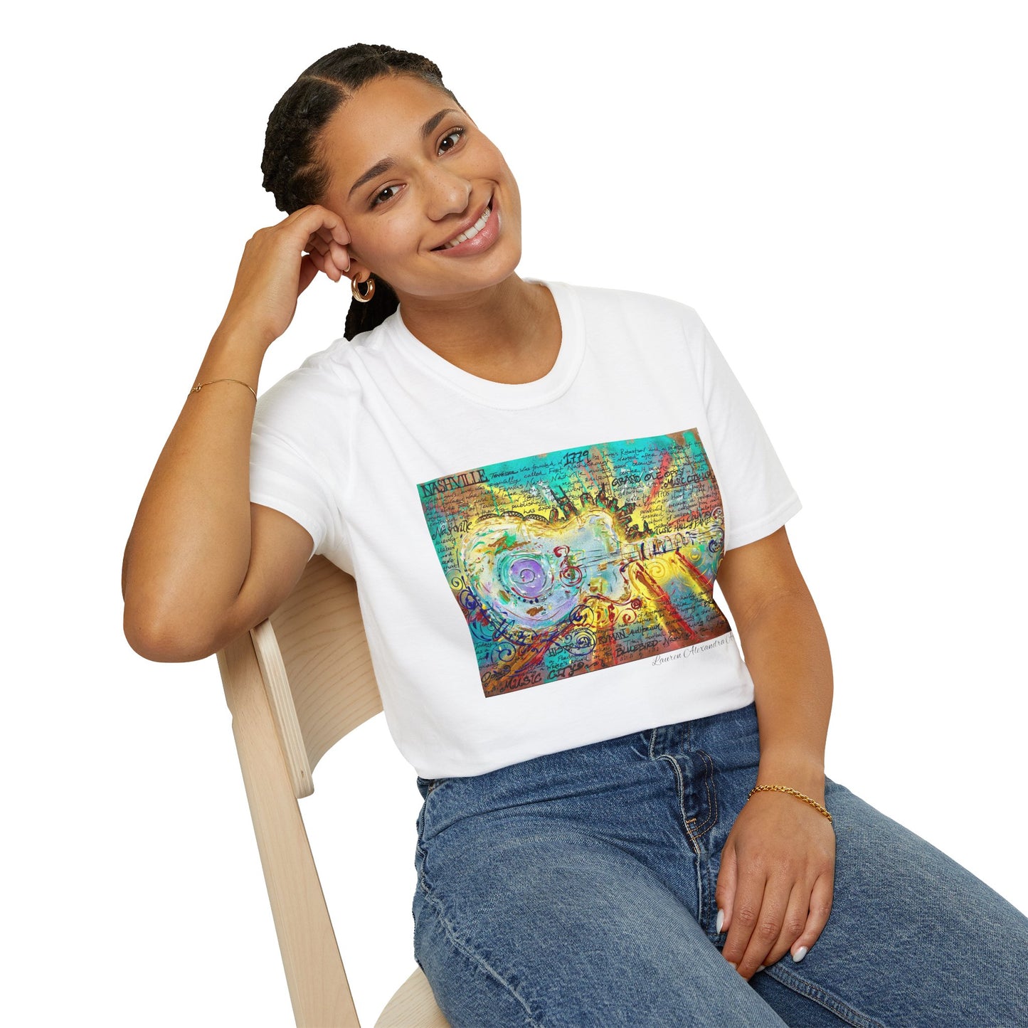 Colorful Music of Nashville Unisex Softstyle T-Shirt with Inspirational Design