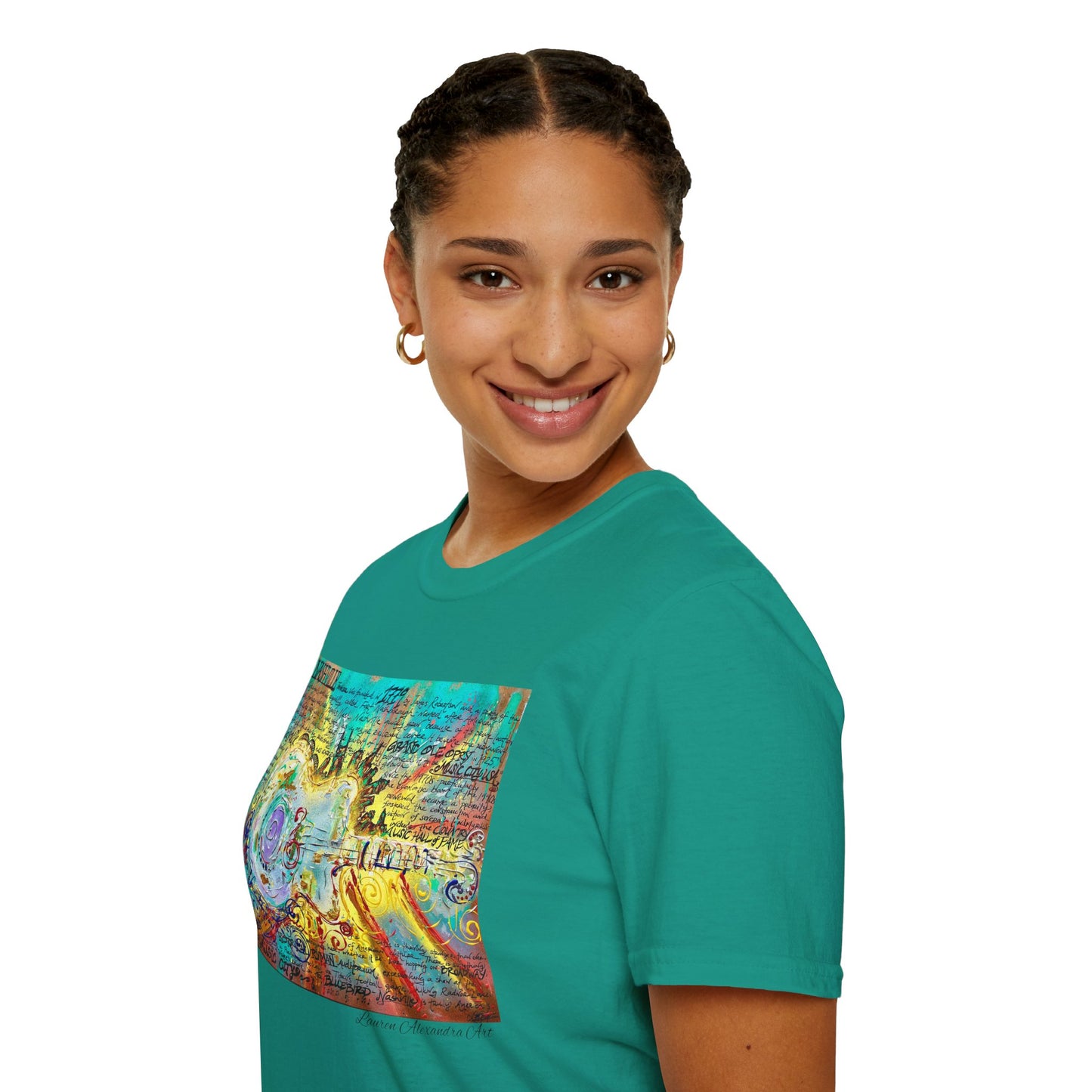 Colorful Music of Nashville Unisex Softstyle T-Shirt with Inspirational Design