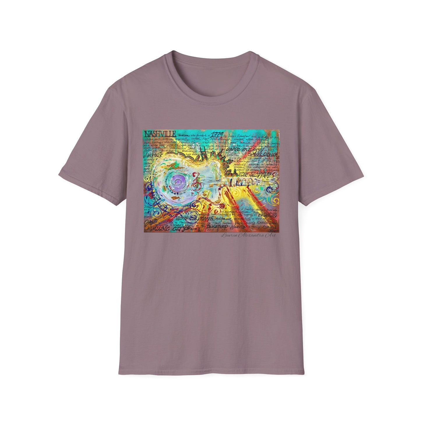 Colorful Music of Nashville Unisex Softstyle T-Shirt with Inspirational Design