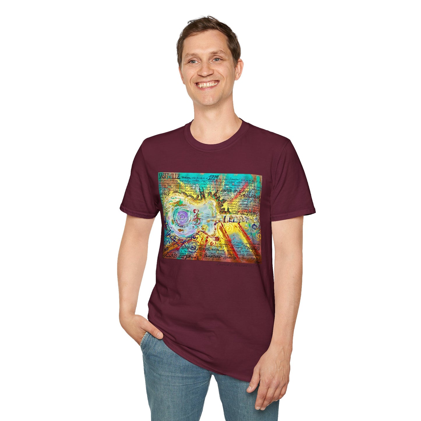 Colorful Music of Nashville Unisex Softstyle T-Shirt with Inspirational Design