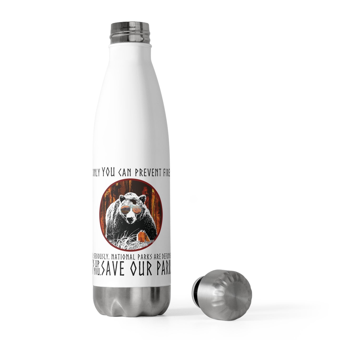 Save Our National Parks Insulated Water Bottle 20oz - Support Conservation, Environment Awareness Bear Design, Hiking Camping Travel Accessories