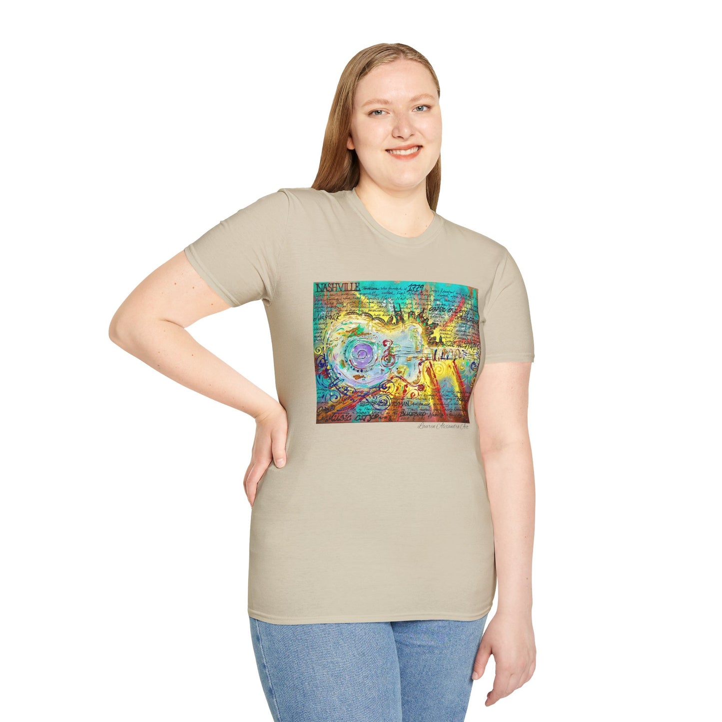 Colorful Music of Nashville Unisex Softstyle T-Shirt with Inspirational Design