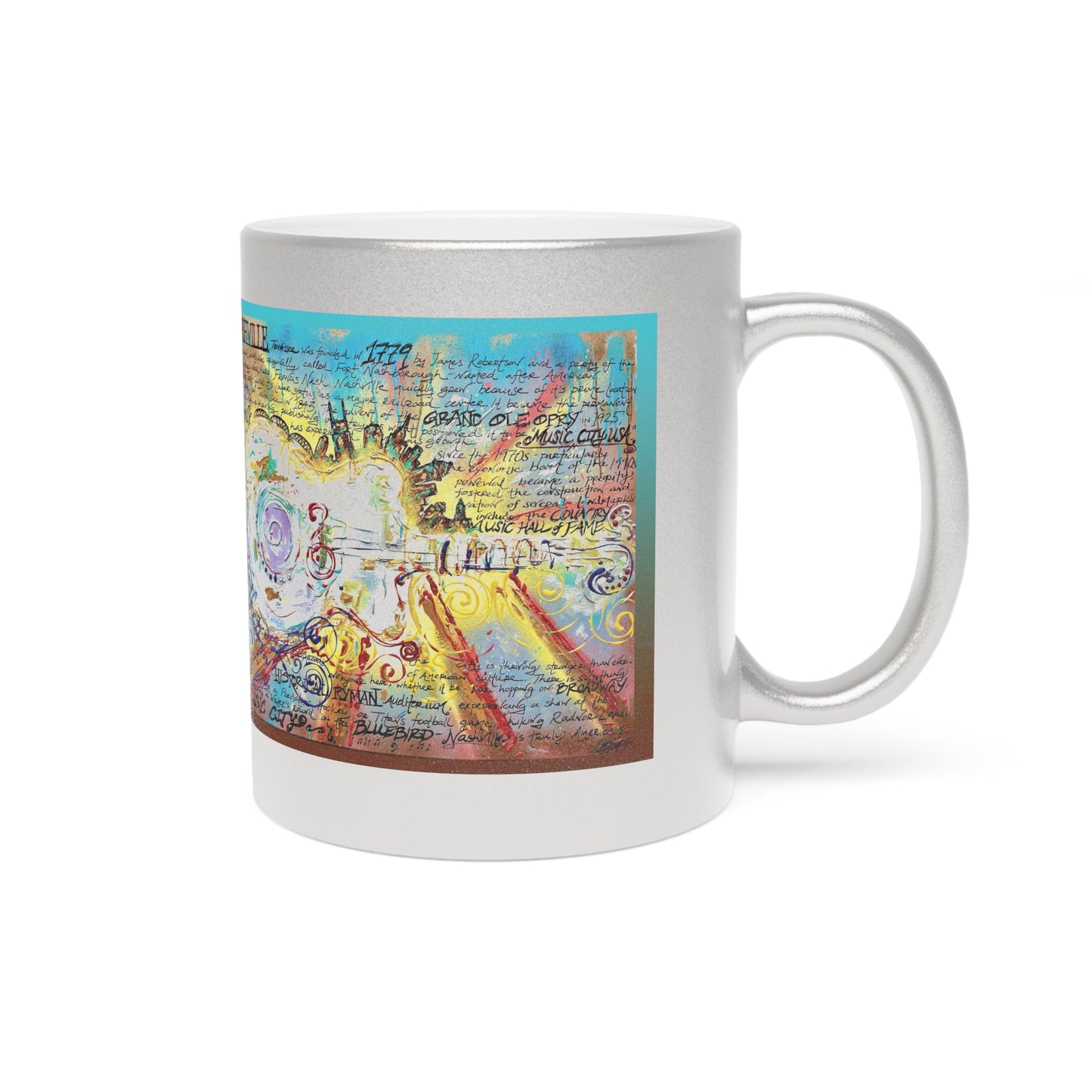 Colorful Nashville Guitar Metallic Mug - Silver - Perfect Gift for Music Lovers