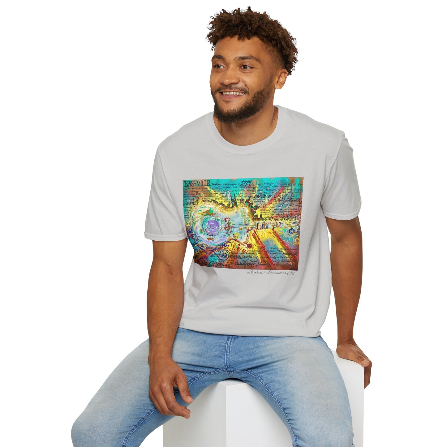 Colorful Music of Nashville Unisex Softstyle T-Shirt with Inspirational Design