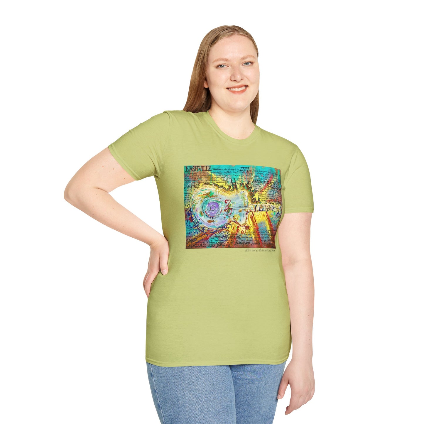 Colorful Music of Nashville Unisex Softstyle T-Shirt with Inspirational Design