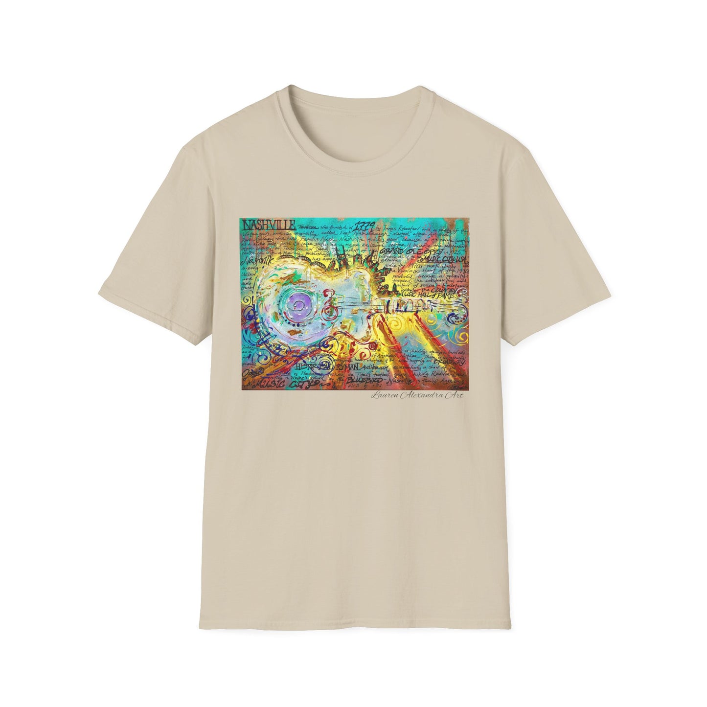 Colorful Music of Nashville Unisex Softstyle T-Shirt with Inspirational Design