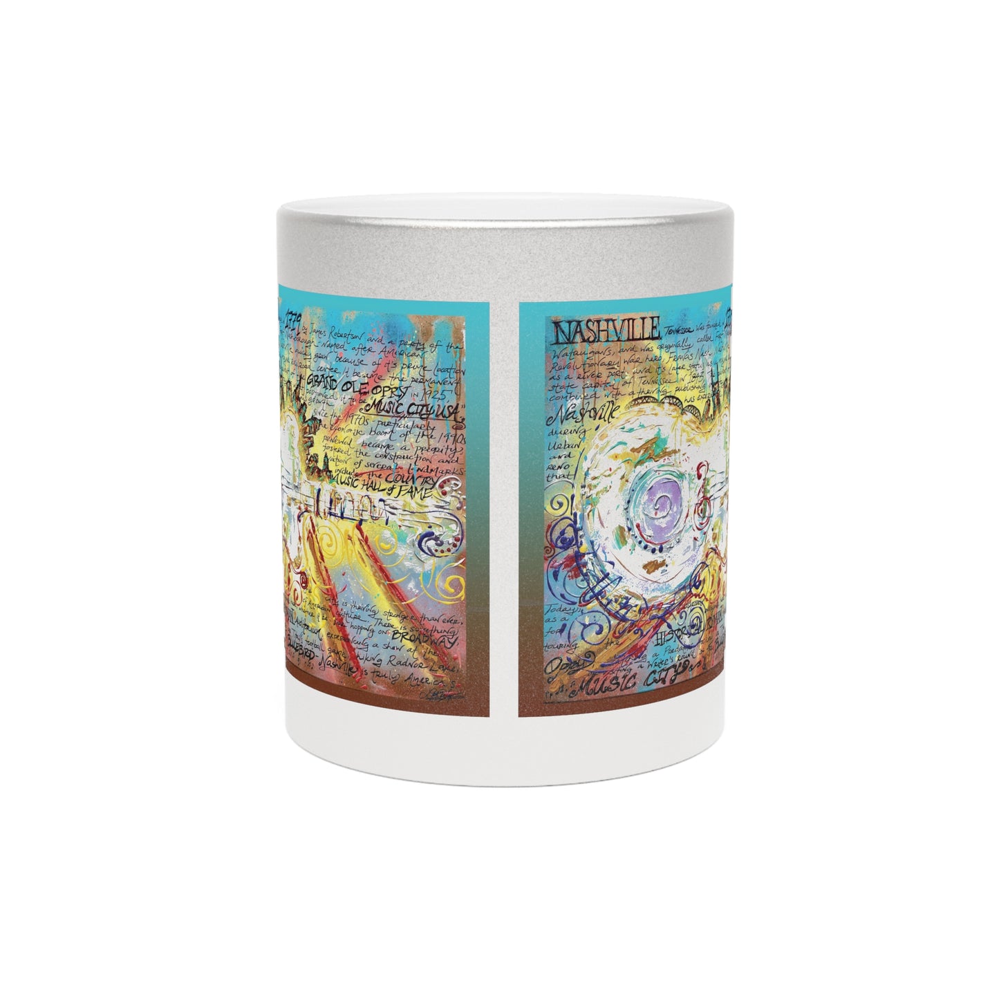 Colorful Nashville Guitar Metallic Mug - Silver - Perfect Gift for Music Lovers