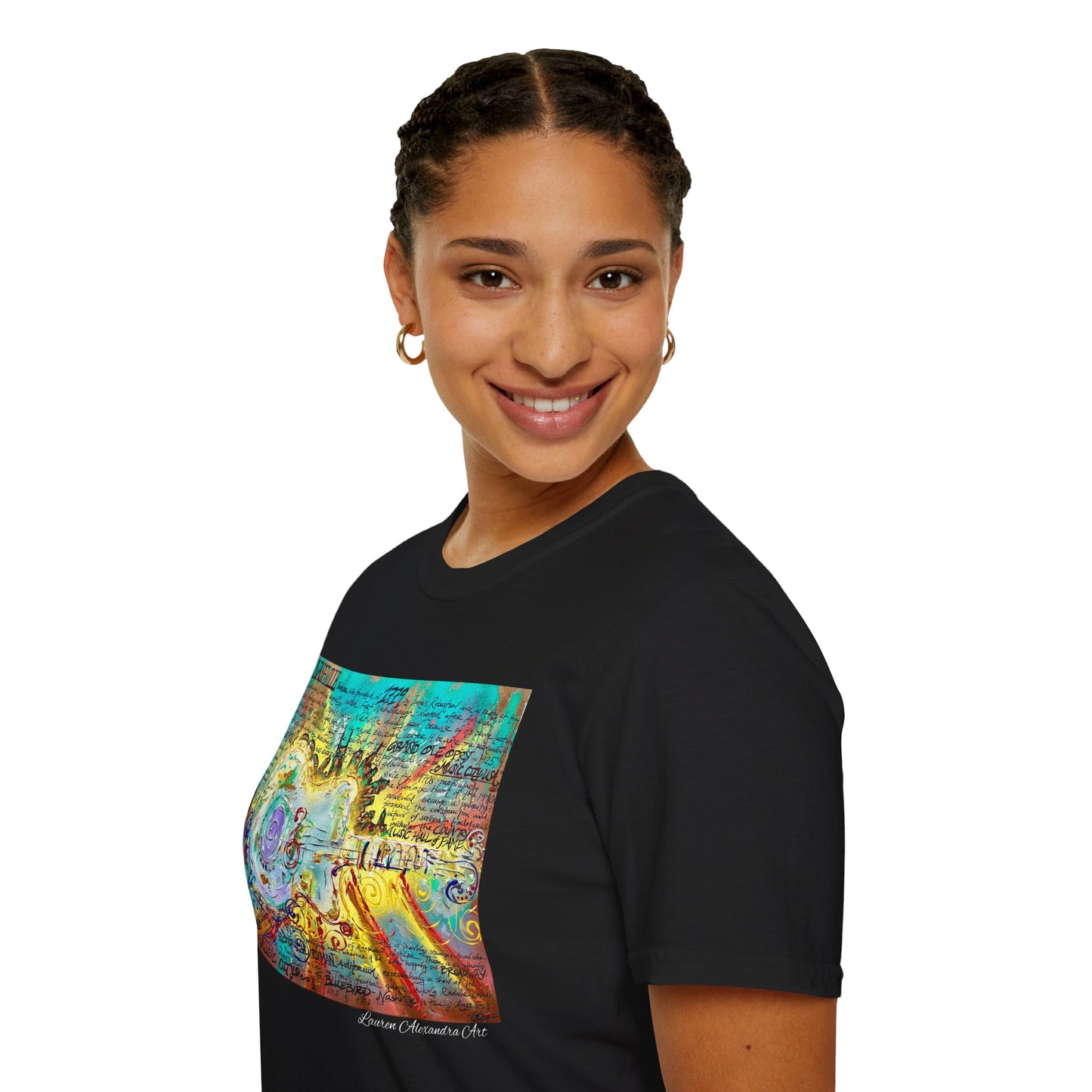 Colorful Music of Nashville Unisex Softstyle T-Shirt with Inspirational Design