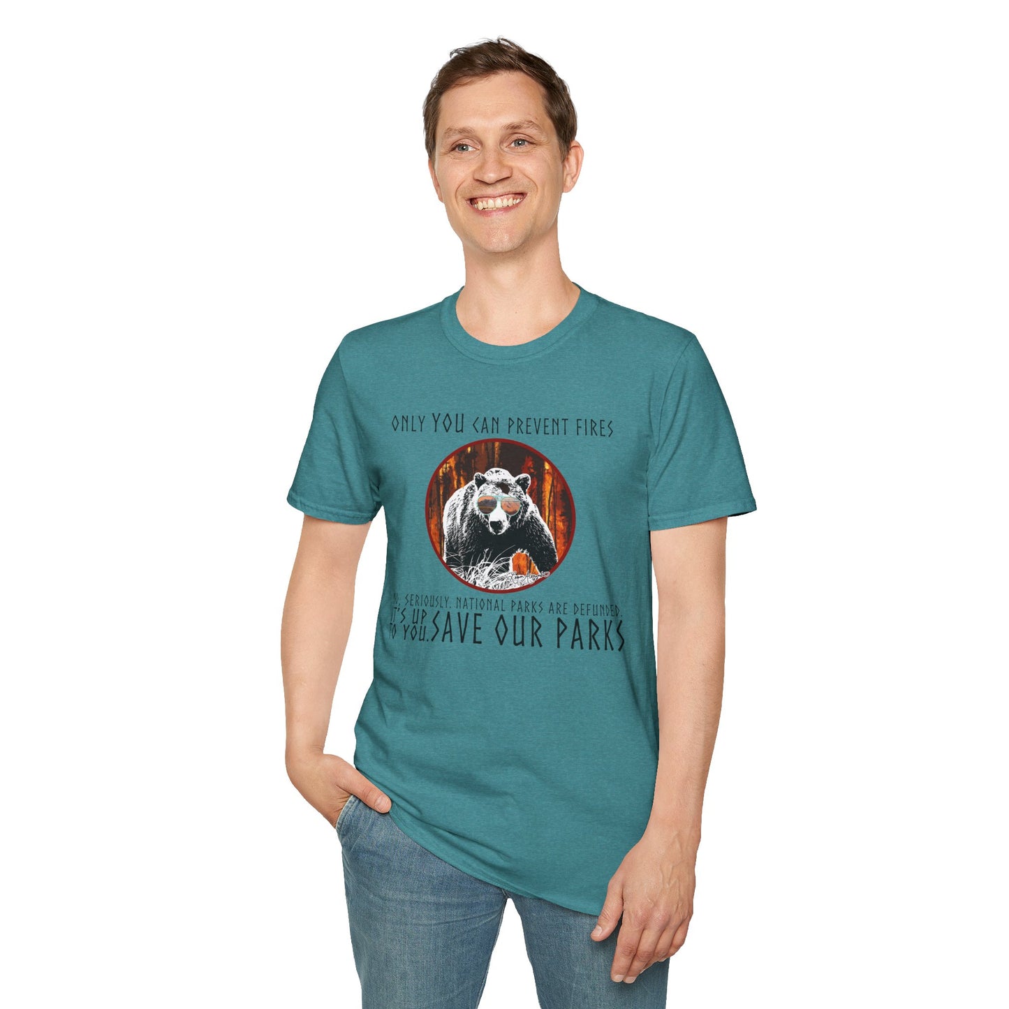 Only You Can Prevent Fires Softstyle Unisex Bear T-Shirt - National Parks Support - Protect Parks, Conservation