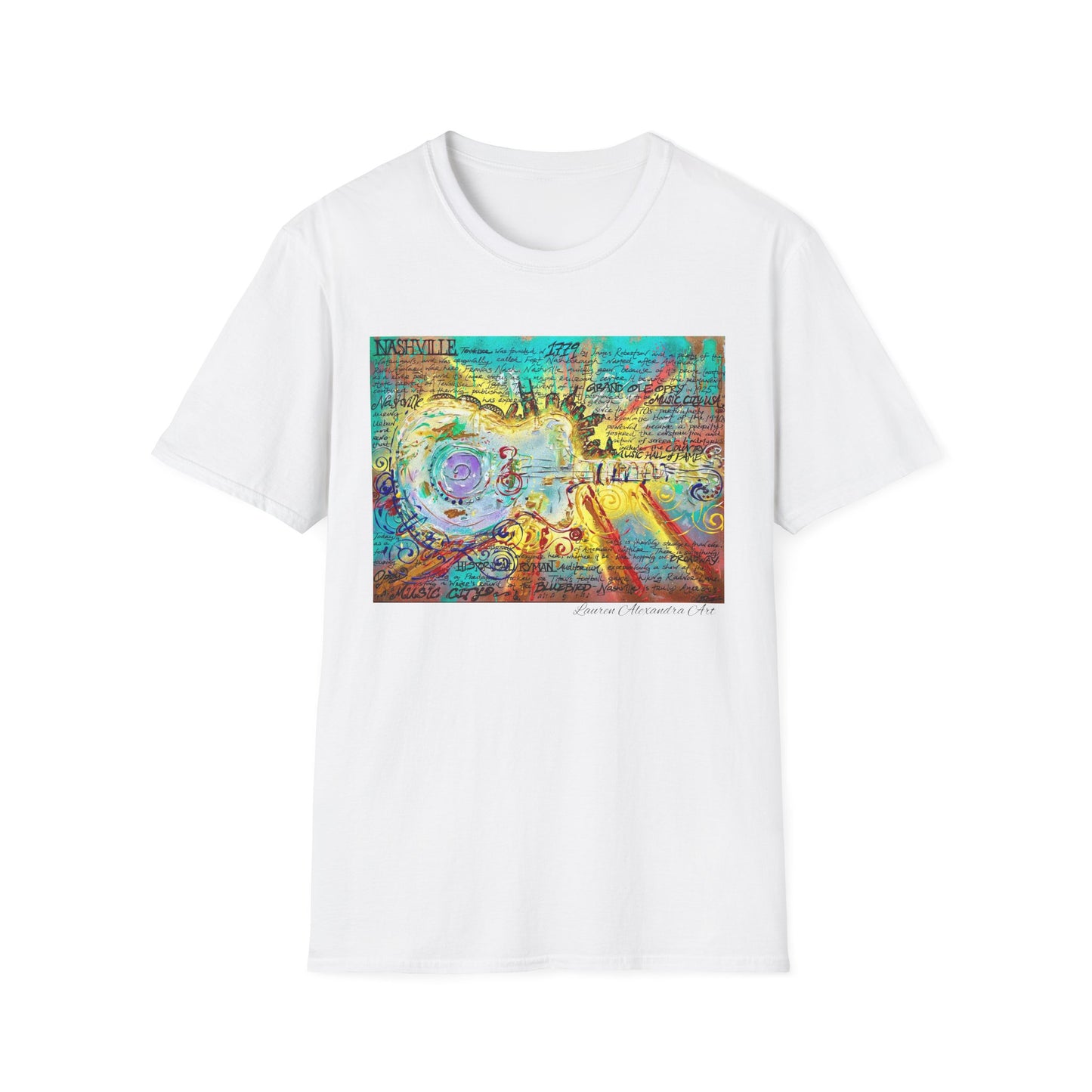 Colorful Music of Nashville Unisex Softstyle T-Shirt with Inspirational Design