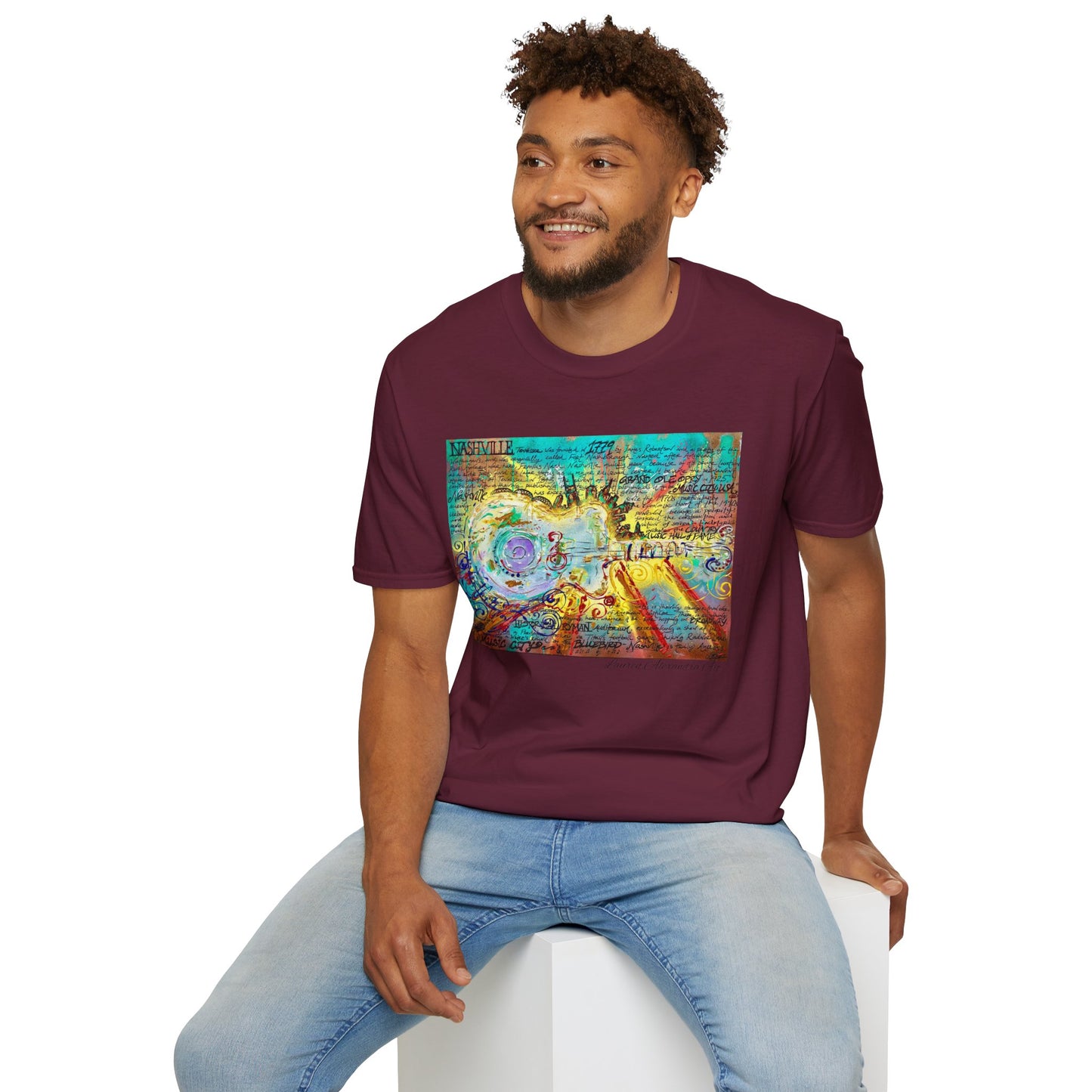Colorful Music of Nashville Unisex Softstyle T-Shirt with Inspirational Design