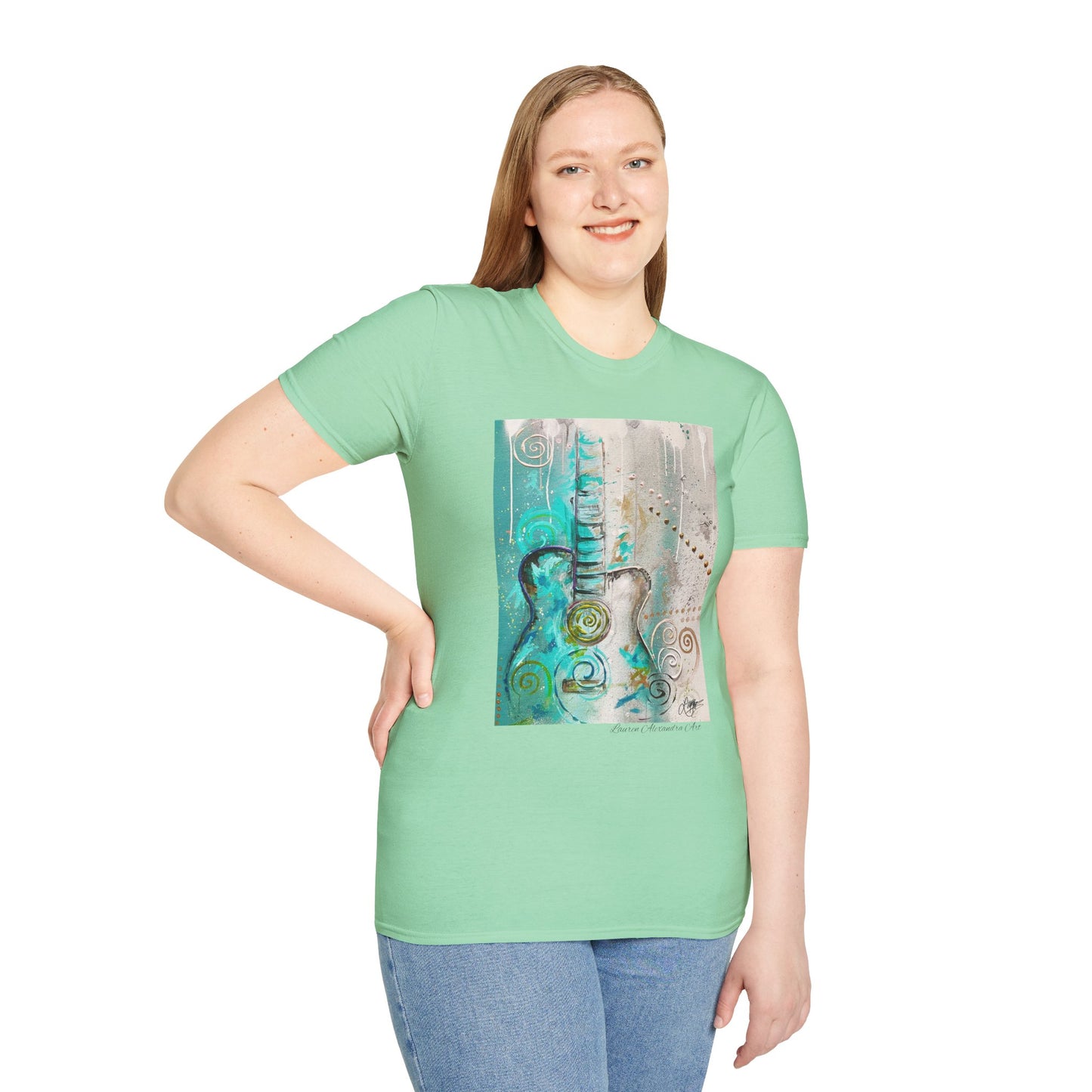 Artistic Guitar Unisex Softstyle T-Shirt - Perfect for Music Lovers, Nashville Musician Summer clothing