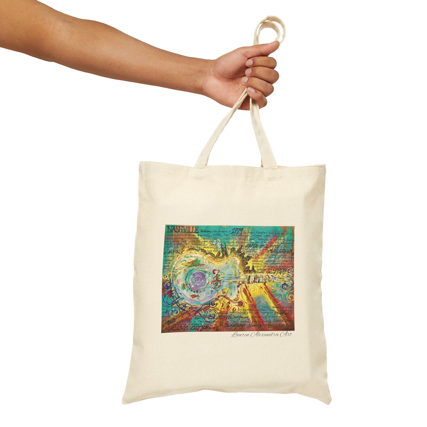 Vibrant Guitar Cotton Canvas Tote Bag - Music of Nashville - Artistic Design for Everyday Use