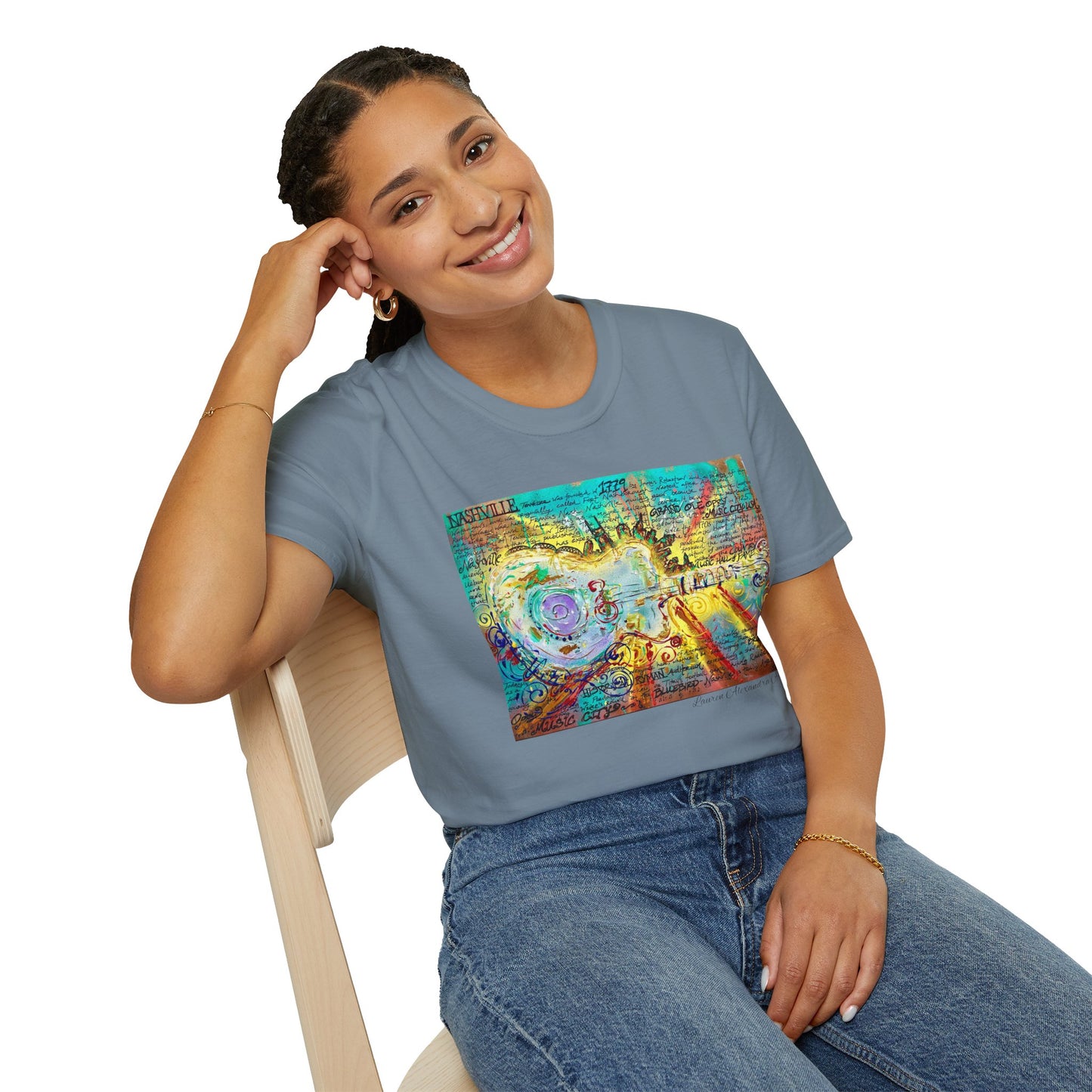 Colorful Music of Nashville Unisex Softstyle T-Shirt with Inspirational Design