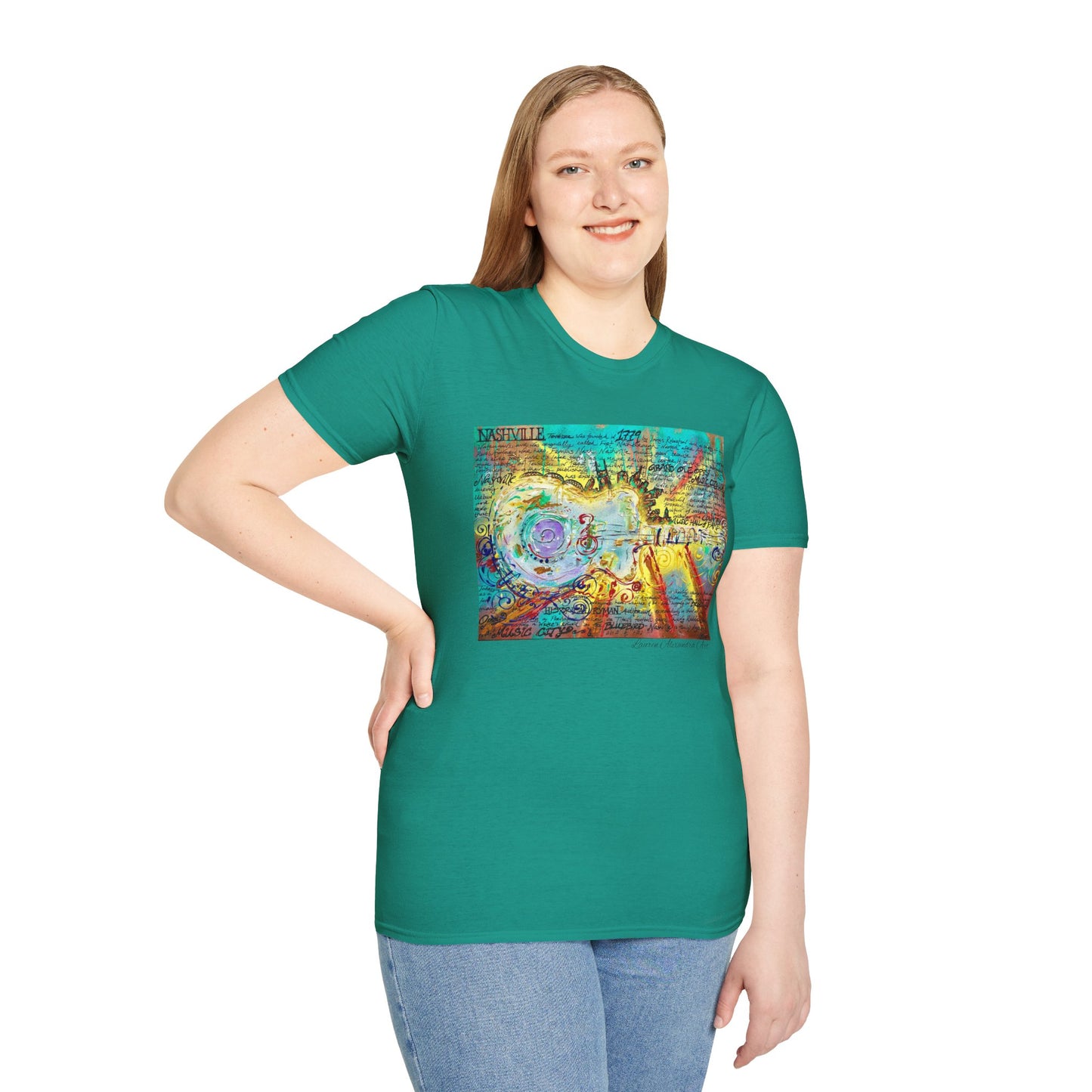 Colorful Music of Nashville Unisex Softstyle T-Shirt with Inspirational Design