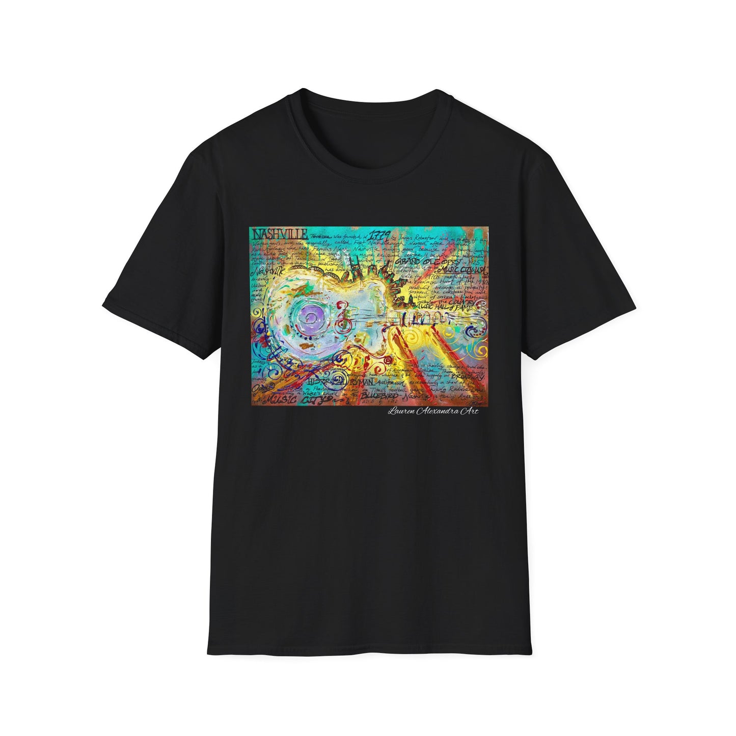 Colorful Music of Nashville Unisex Softstyle T-Shirt with Inspirational Design