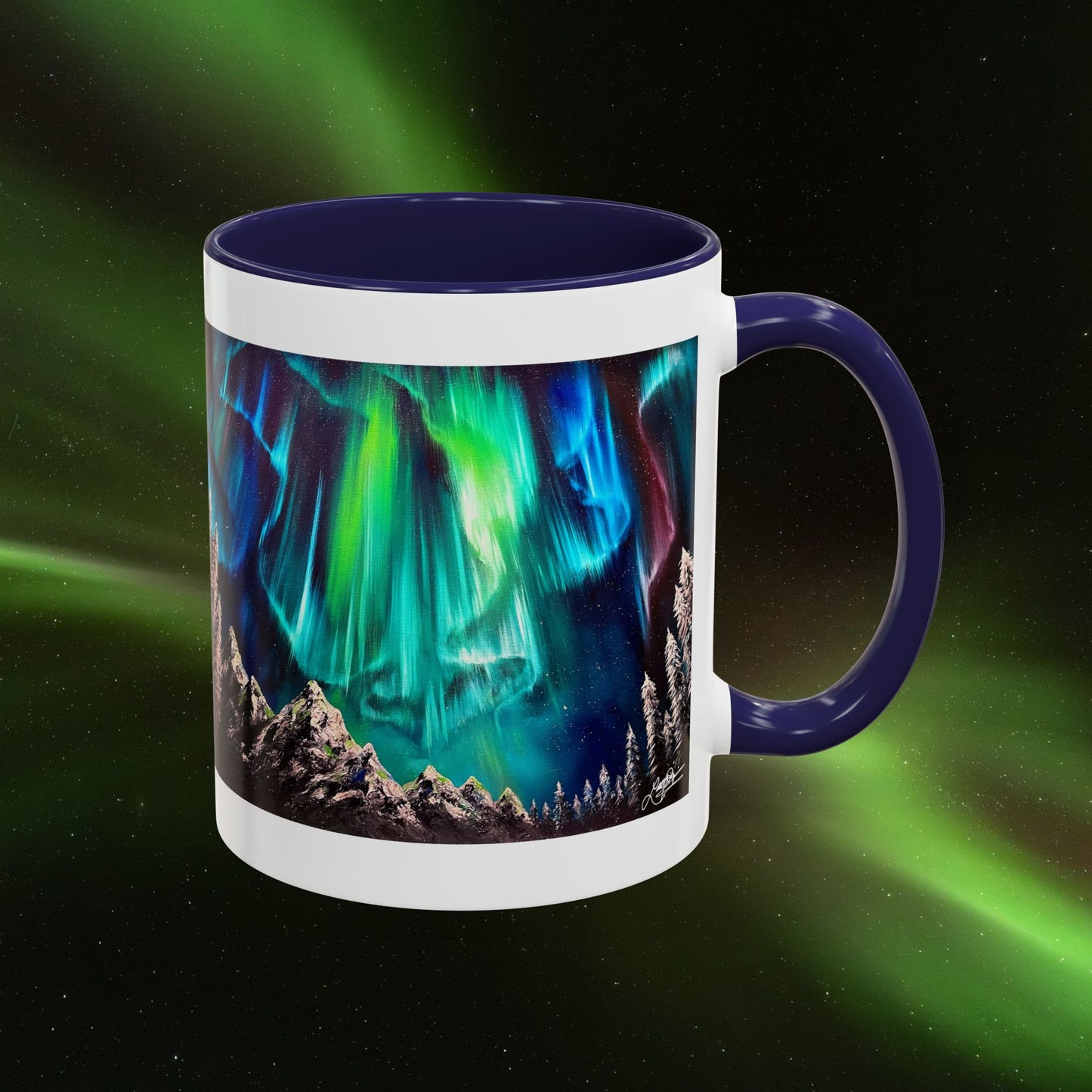 Northern Lights Accent Coffee Mug, Aurora Borealis Art, 11oz, Perfect Gift for Nature Lovers, Kitchenware