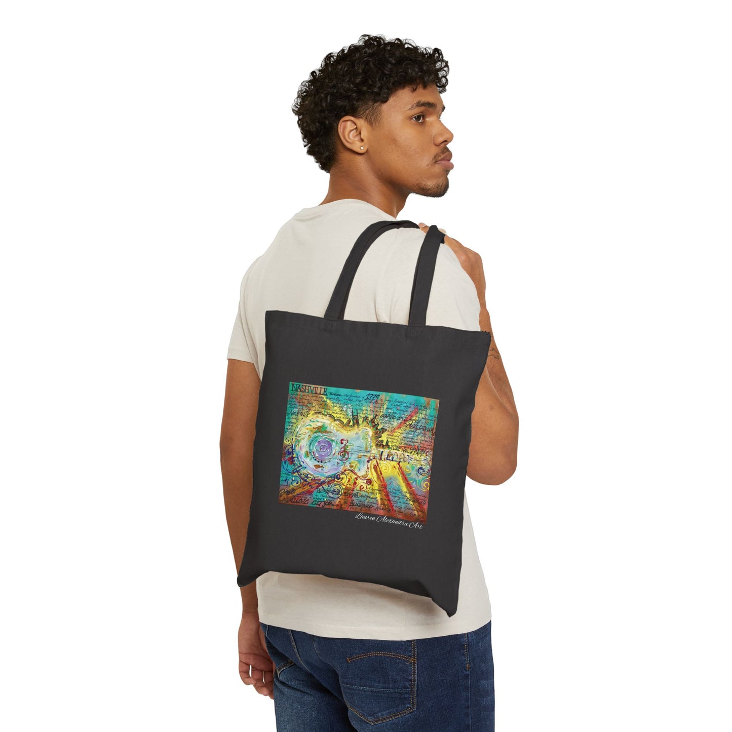 Vibrant Guitar Cotton Canvas Tote Bag - Music of Nashville - Artistic Design for Everyday Use