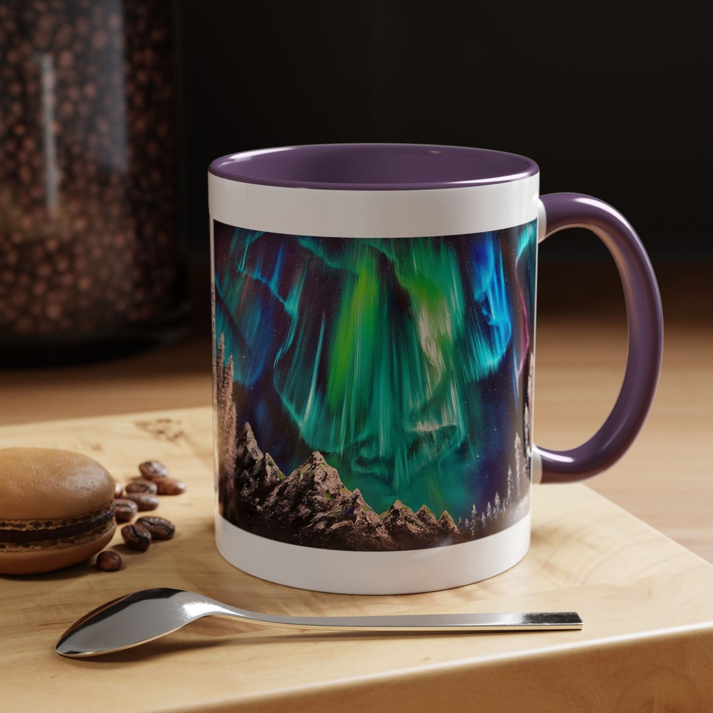 Northern Lights Accent Coffee Mug, Aurora Borealis Art, 11oz, Perfect Gift for Nature Lovers, Kitchenware