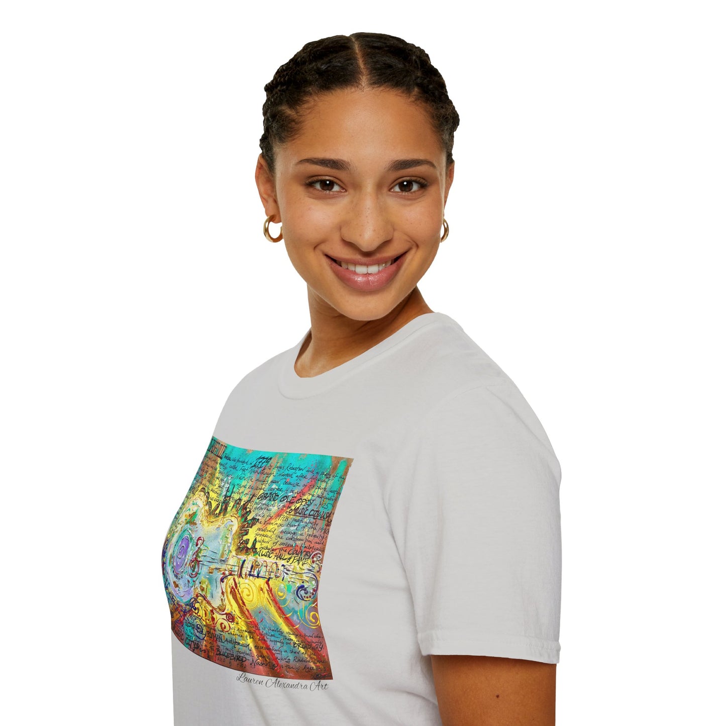 Colorful Music of Nashville Unisex Softstyle T-Shirt with Inspirational Design