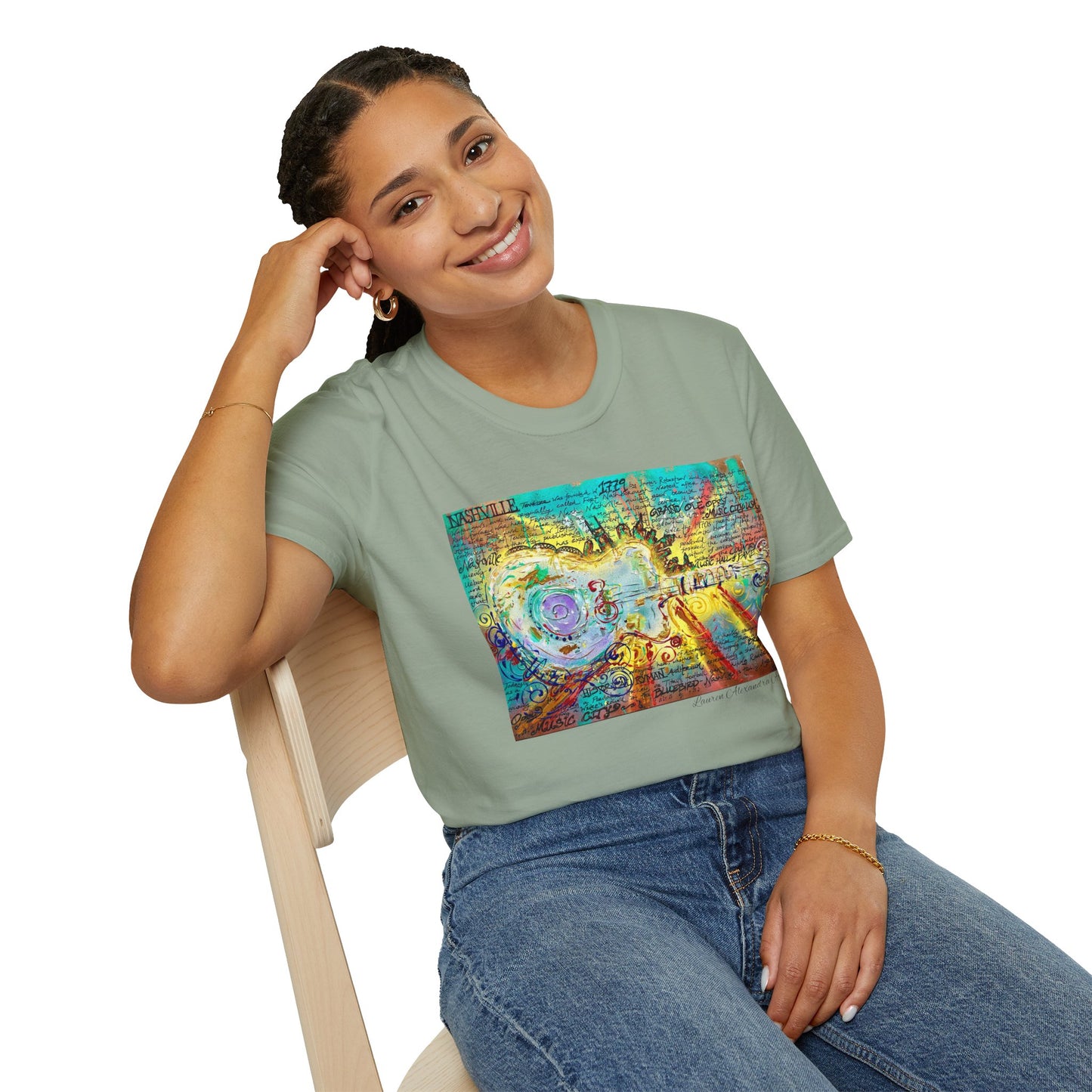 Colorful Music of Nashville Unisex Softstyle T-Shirt with Inspirational Design