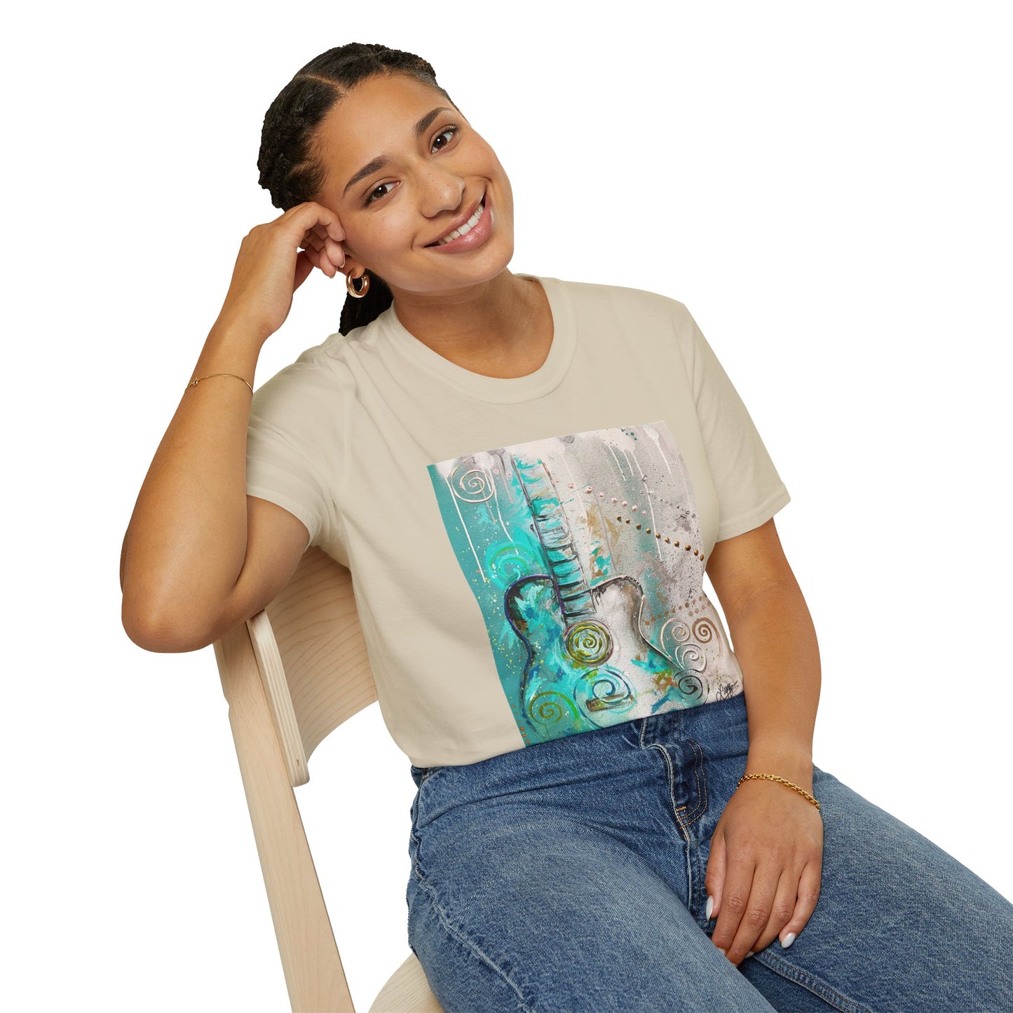 Artistic Guitar Unisex Softstyle T-Shirt - Perfect for Music Lovers, Nashville Musician Summer clothing