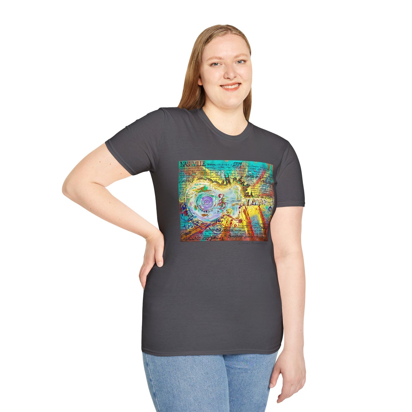 Colorful Music of Nashville Unisex Softstyle T-Shirt with Inspirational Design