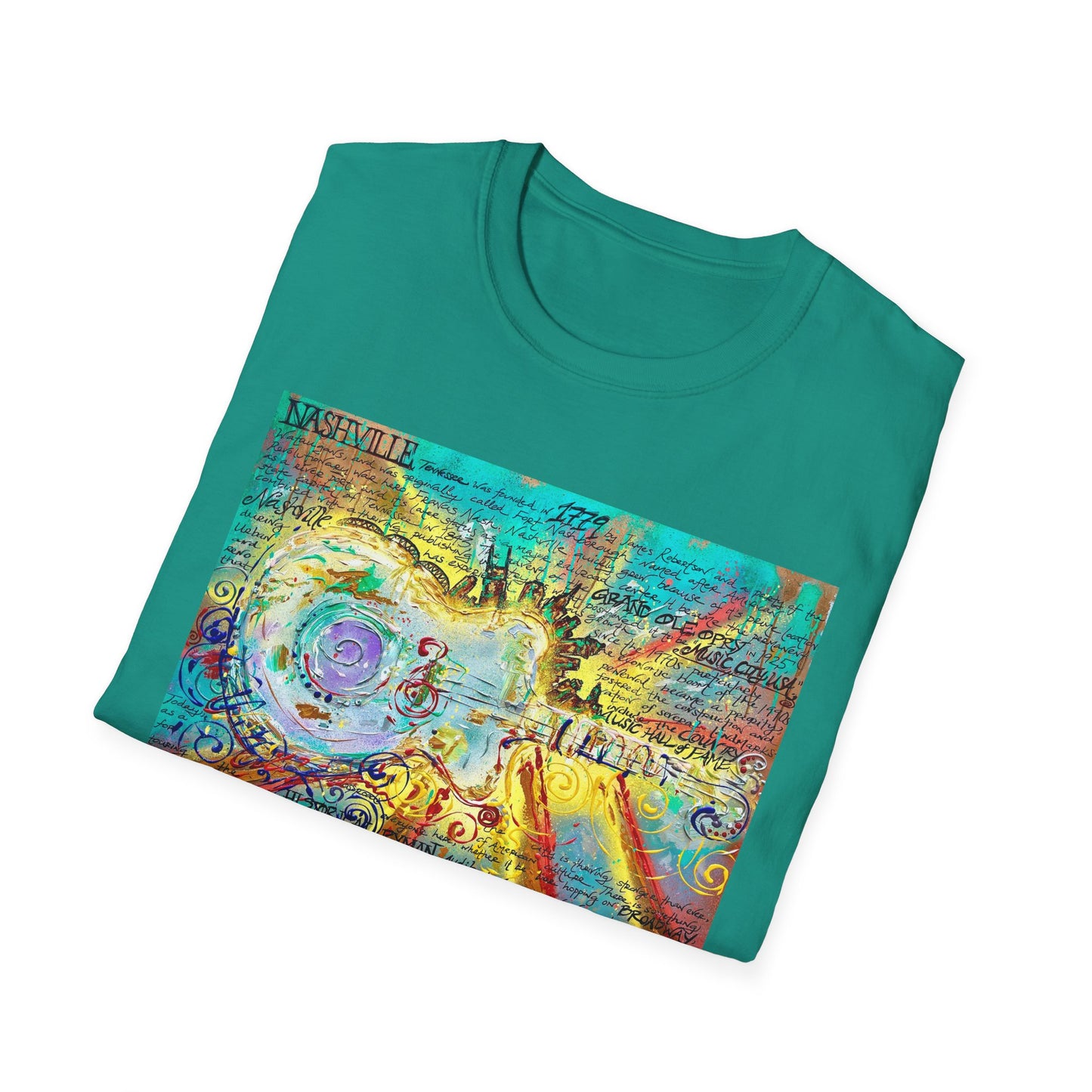 Colorful Music of Nashville Unisex Softstyle T-Shirt with Inspirational Design