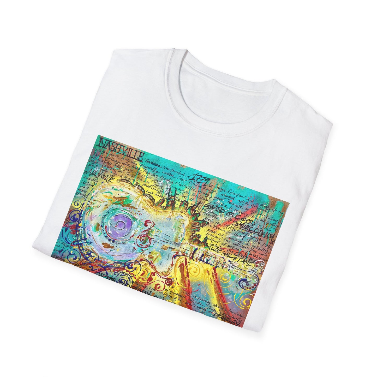 Colorful Music of Nashville Unisex Softstyle T-Shirt with Inspirational Design