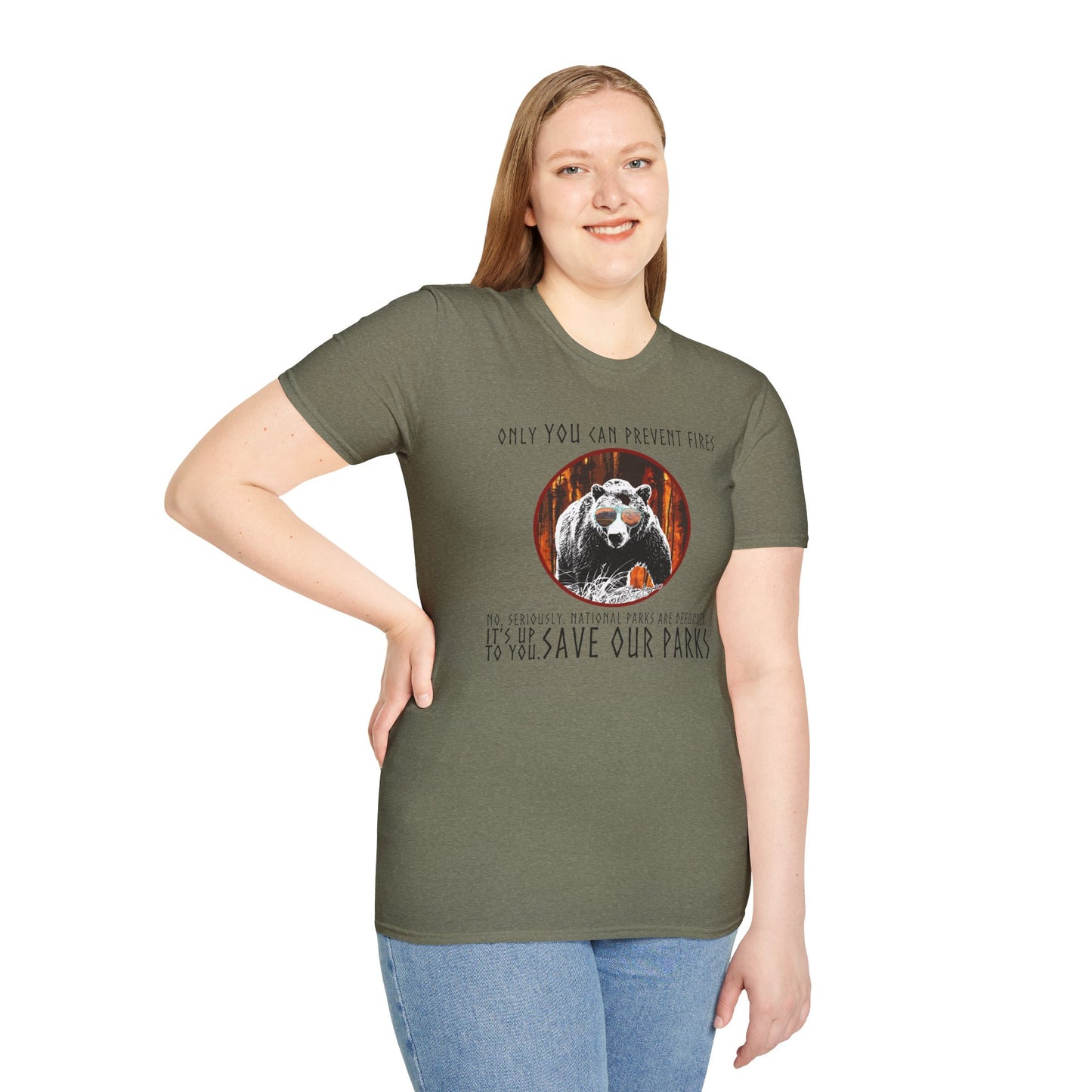 Only You Can Prevent Fires Softstyle Unisex Bear T-Shirt - National Parks Support - Protect Parks, Conservation