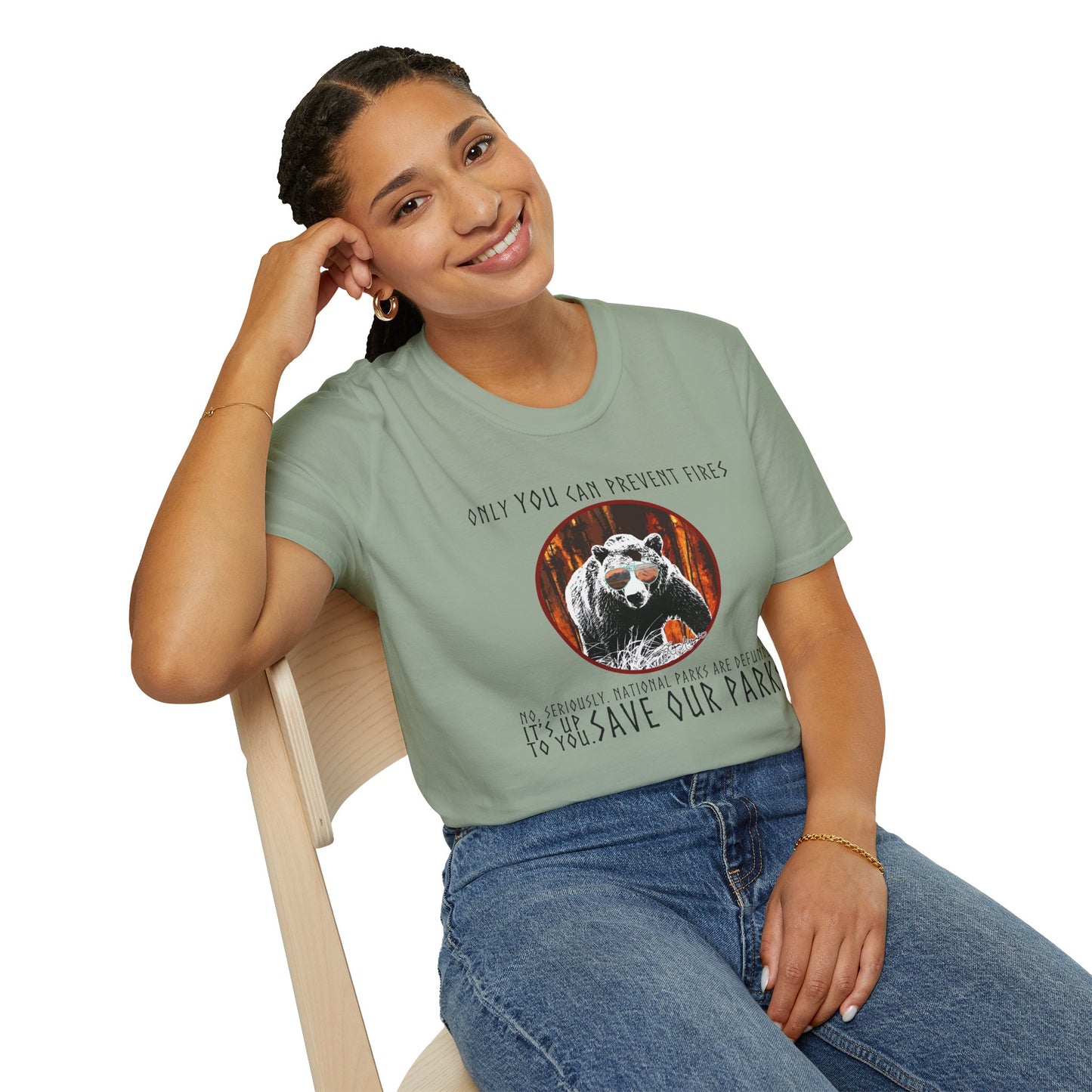 Only You Can Prevent Fires Softstyle Unisex Bear T-Shirt - National Parks Support - Protect Parks, Conservation