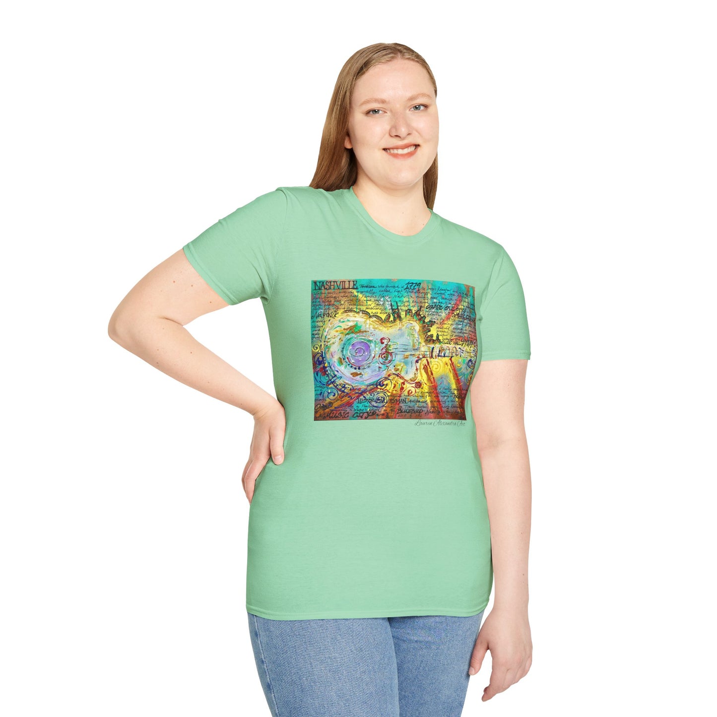 Colorful Music of Nashville Unisex Softstyle T-Shirt with Inspirational Design