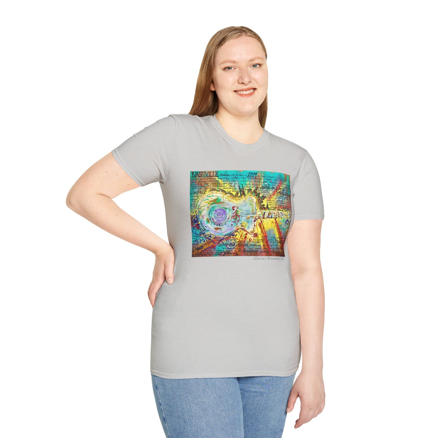Colorful Music of Nashville Unisex Softstyle T-Shirt with Inspirational Design