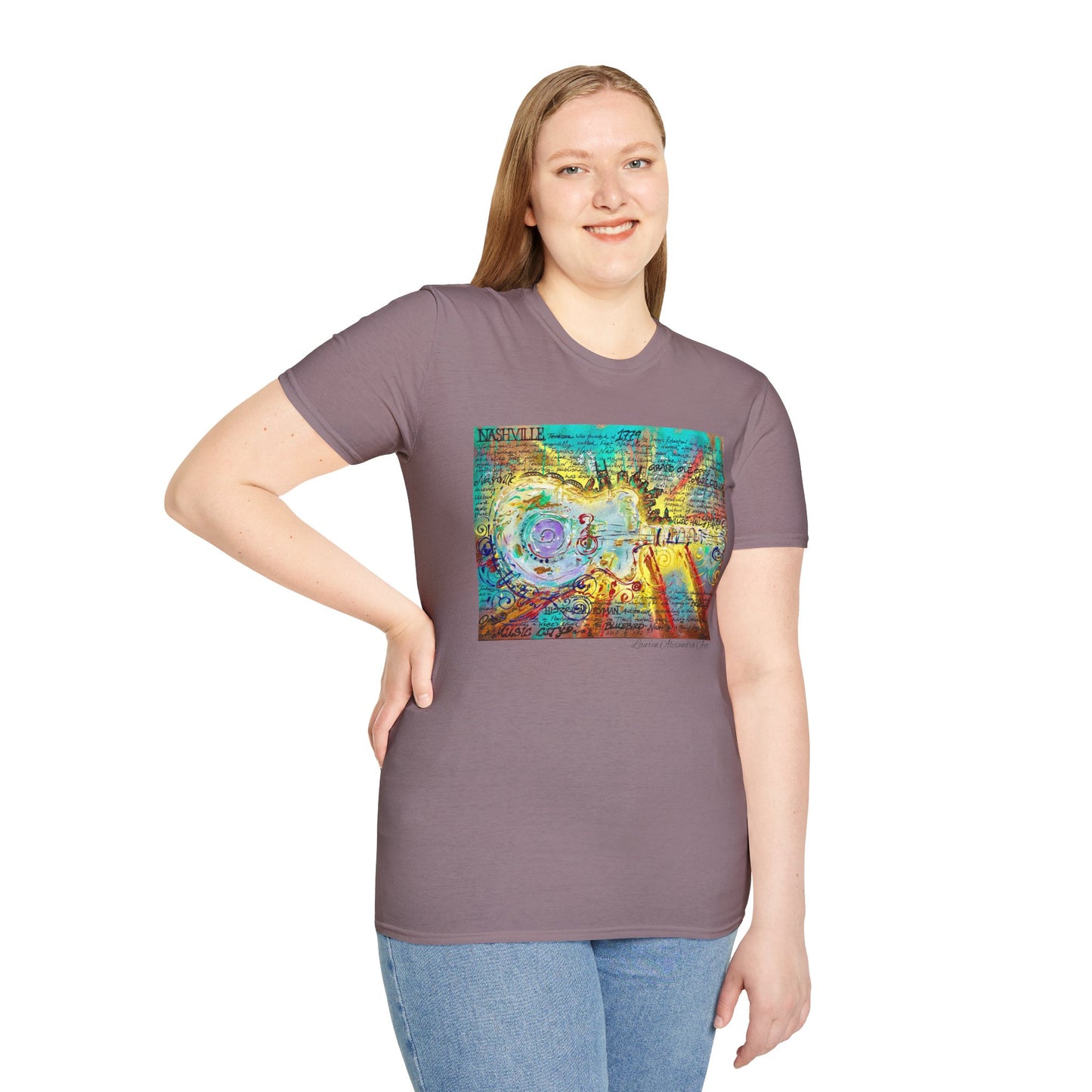 Colorful Music of Nashville Unisex Softstyle T-Shirt with Inspirational Design