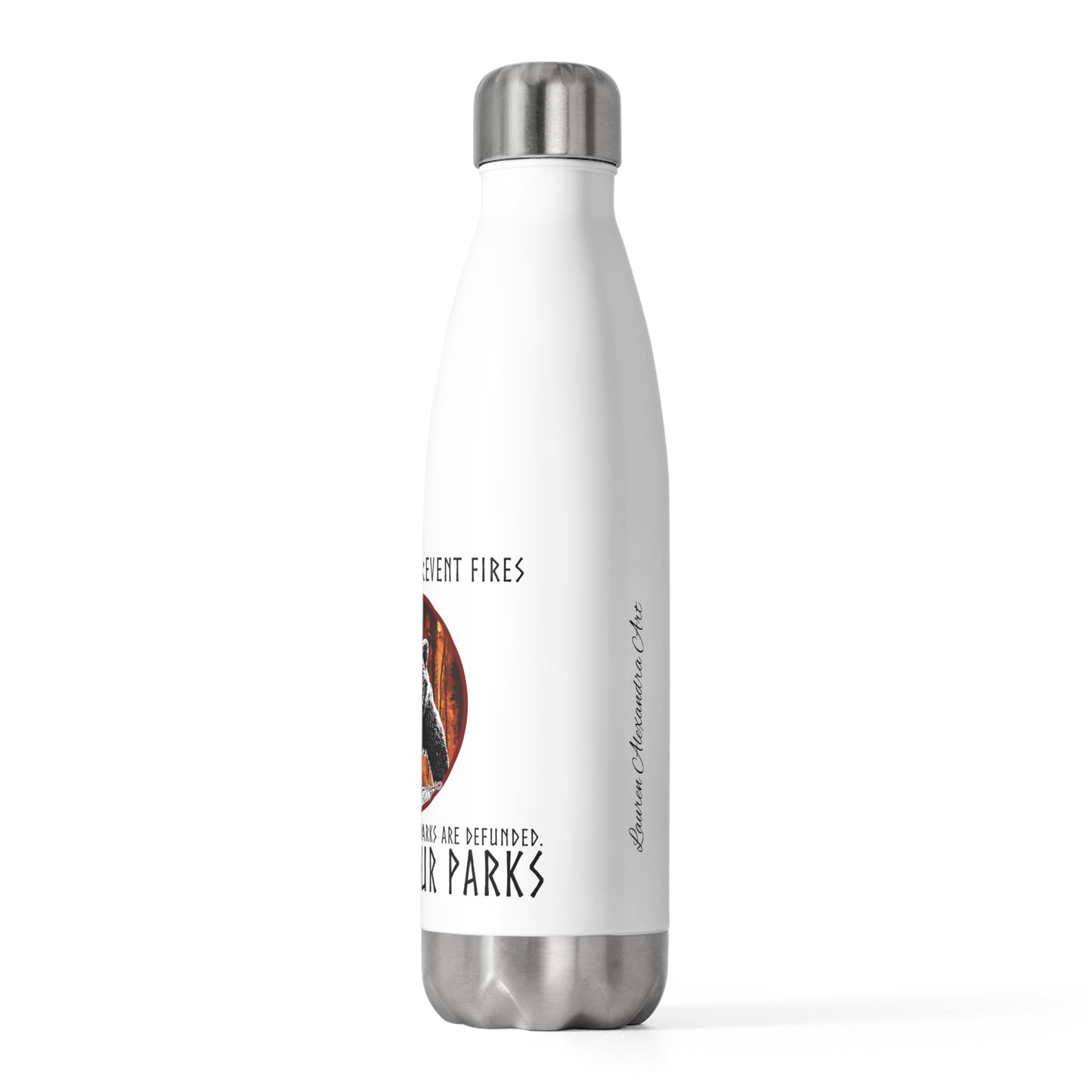 Save Our National Parks Insulated Water Bottle 20oz - Support Conservation, Environment Awareness Bear Design, Hiking Camping Travel Accessories