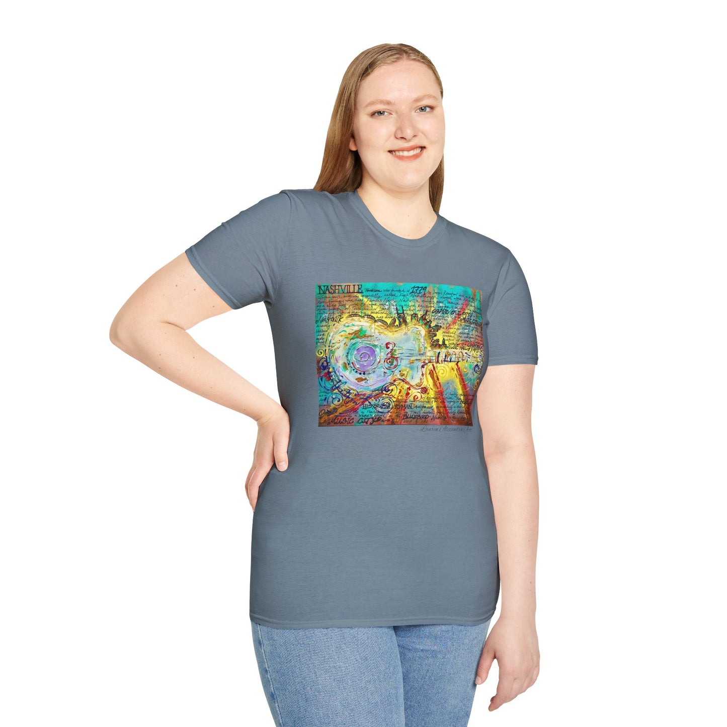 Colorful Music of Nashville Unisex Softstyle T-Shirt with Inspirational Design