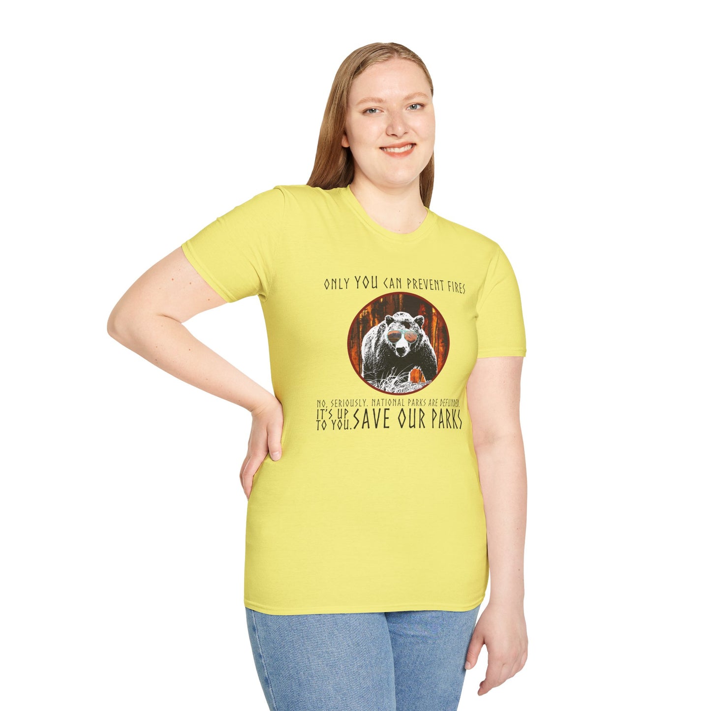 Only You Can Prevent Fires Softstyle Unisex Bear T-Shirt - National Parks Support - Protect Parks, Conservation