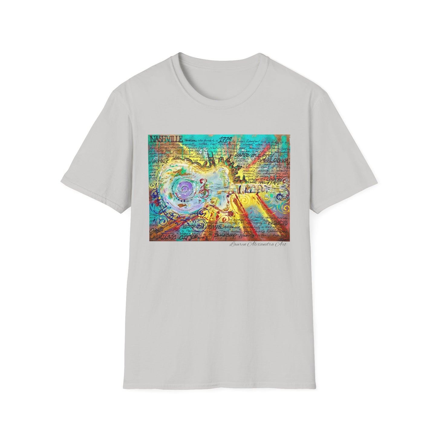 Colorful Music of Nashville Unisex Softstyle T-Shirt with Inspirational Design