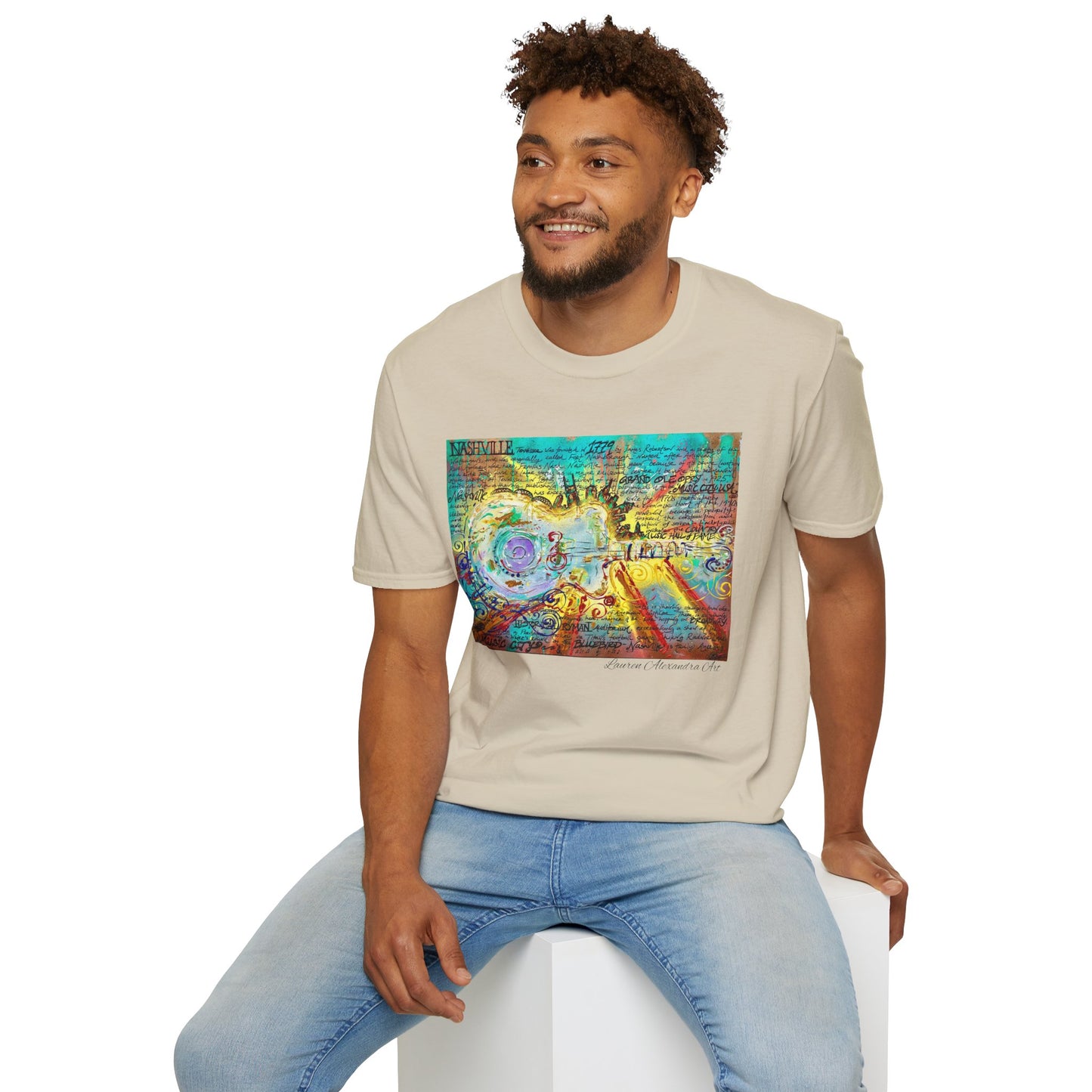 Colorful Music of Nashville Unisex Softstyle T-Shirt with Inspirational Design