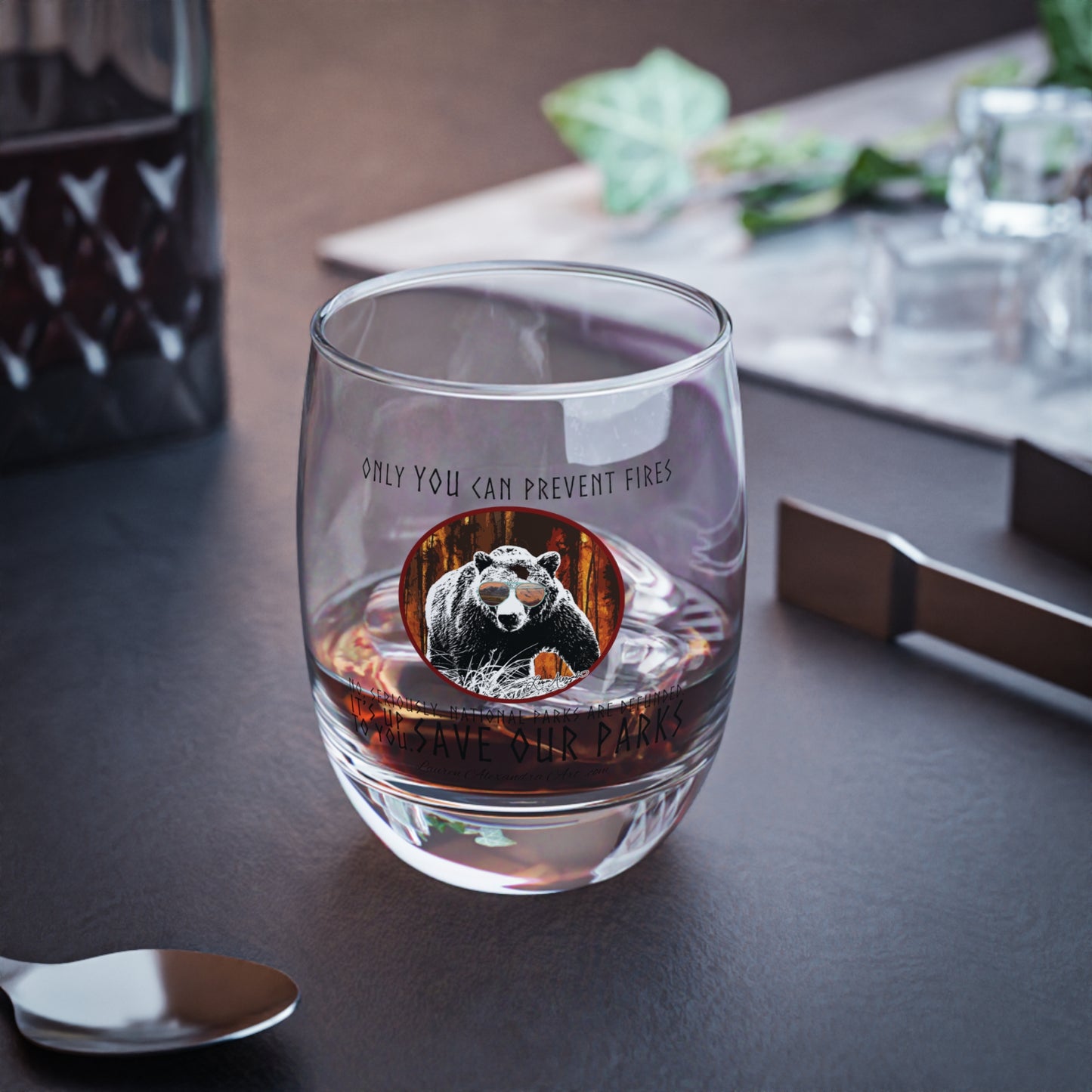Whiskey Glass - Save Our National Parks- Support Conservation Awareness Design, 6 oz Drinkware, Nature Bourbon Lover Gift
