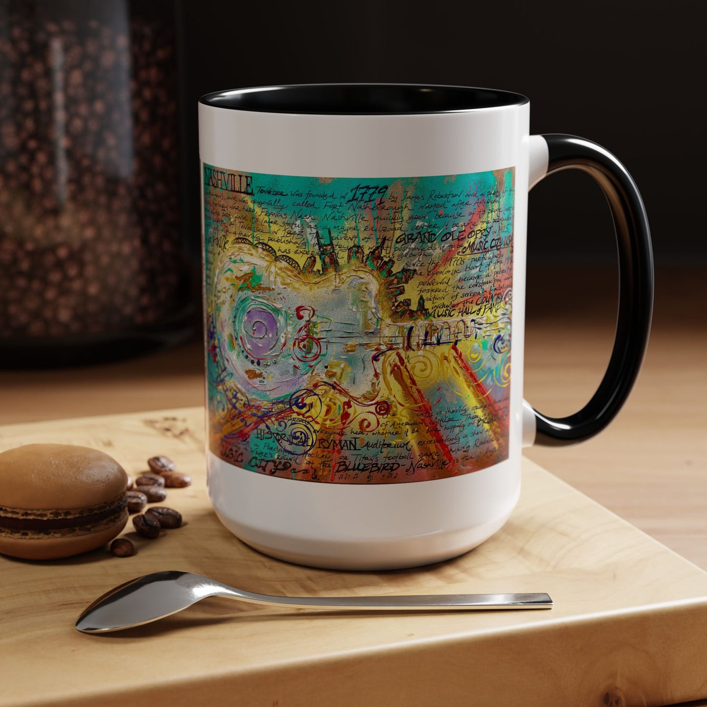 Nashville Music City Art Accent Coffee Mug – Colorful Songwriting Collage (11/15oz)