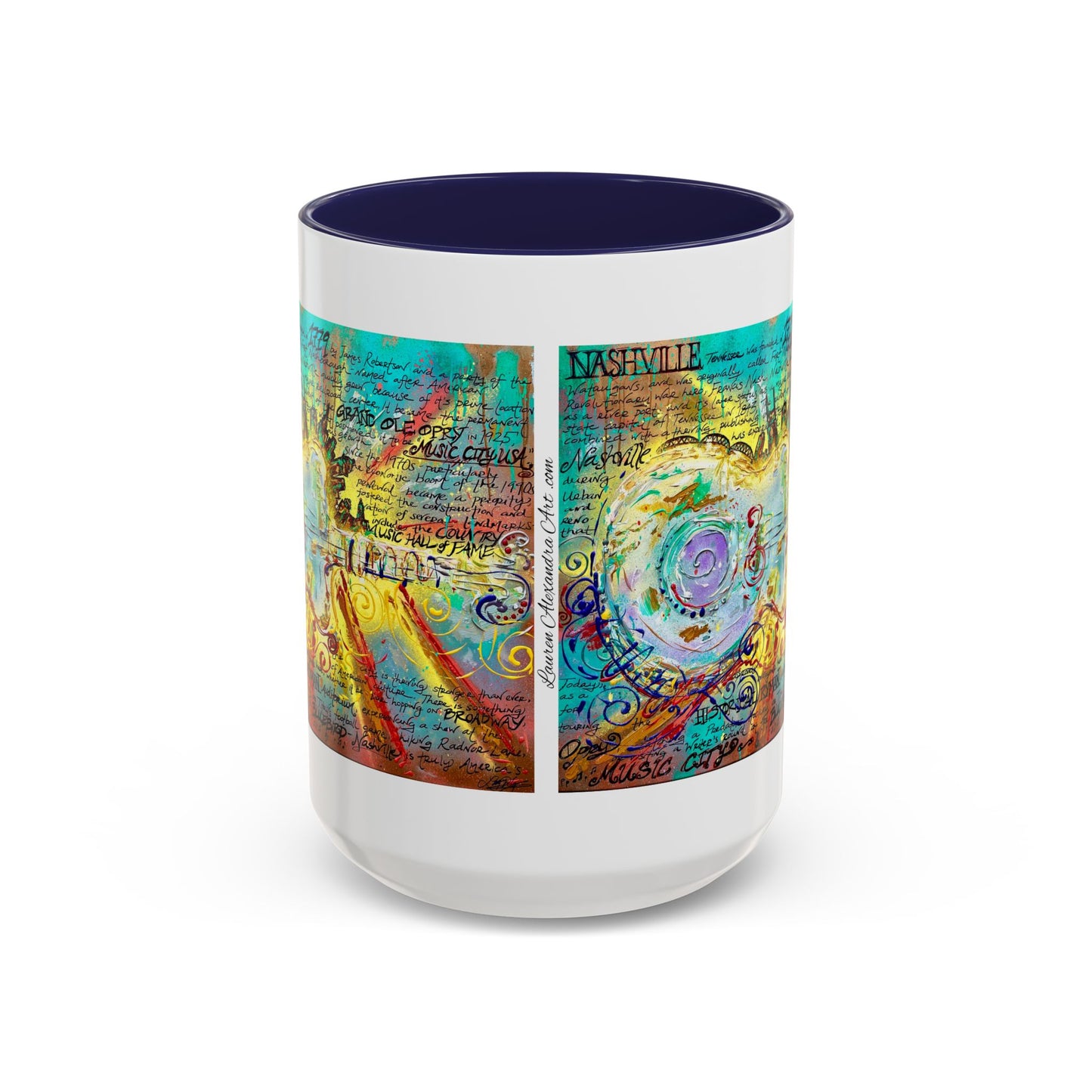 Nashville Music City Art Accent Coffee Mug – Colorful Songwriting Collage (11/15oz)