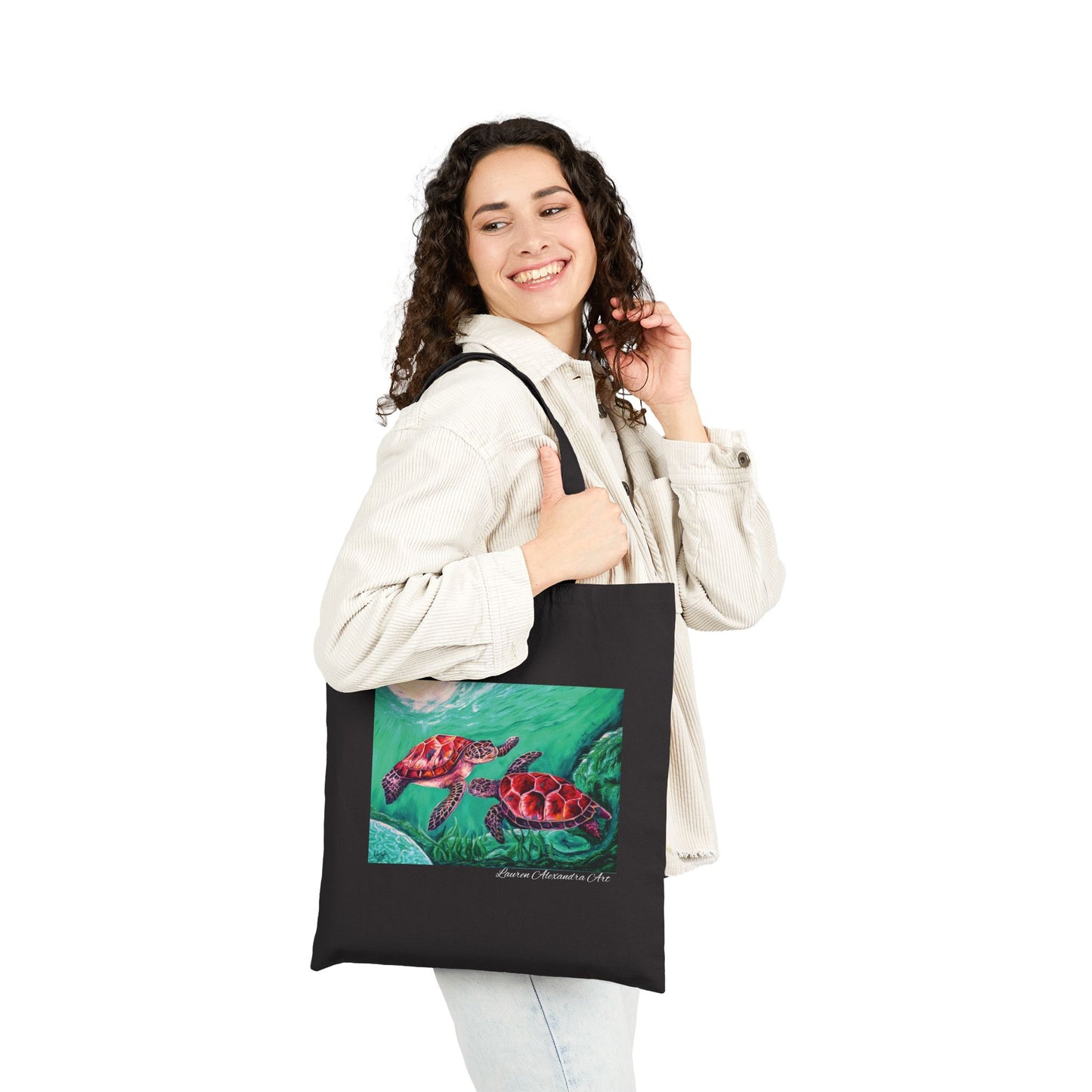 Sea Turtles Cotton Canvas Tote Bag - Beach Travel Accessories - Artistic Design