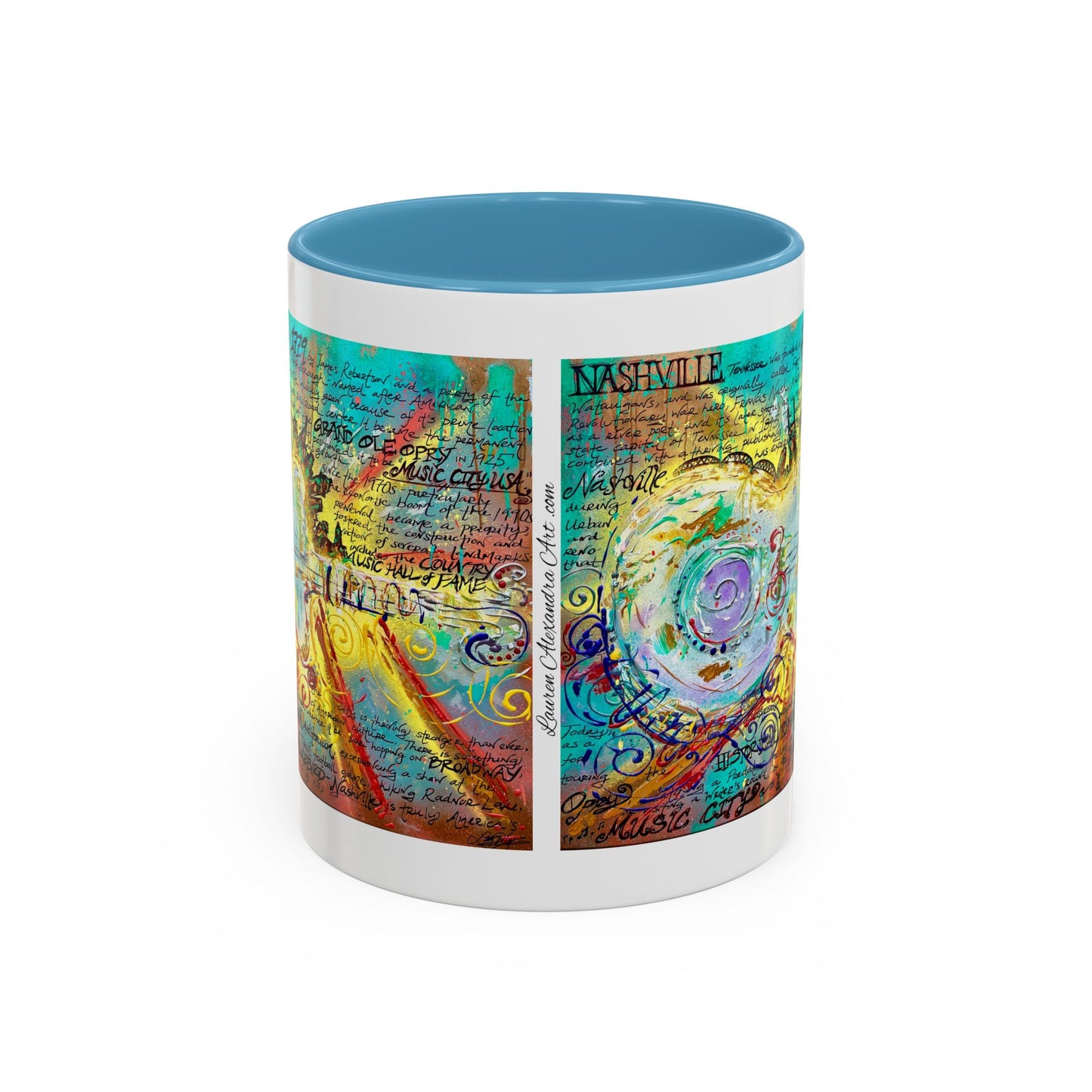 Nashville Music City Art Accent Coffee Mug – Colorful Songwriting Collage (11/15oz)