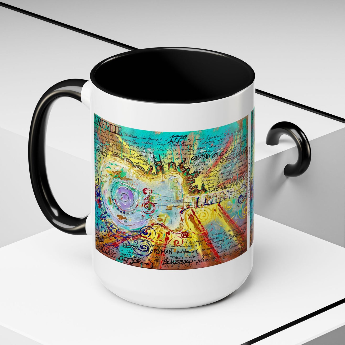 Nashville Music City Art Accent Coffee Mug – Colorful Songwriting Collage (11/15oz)